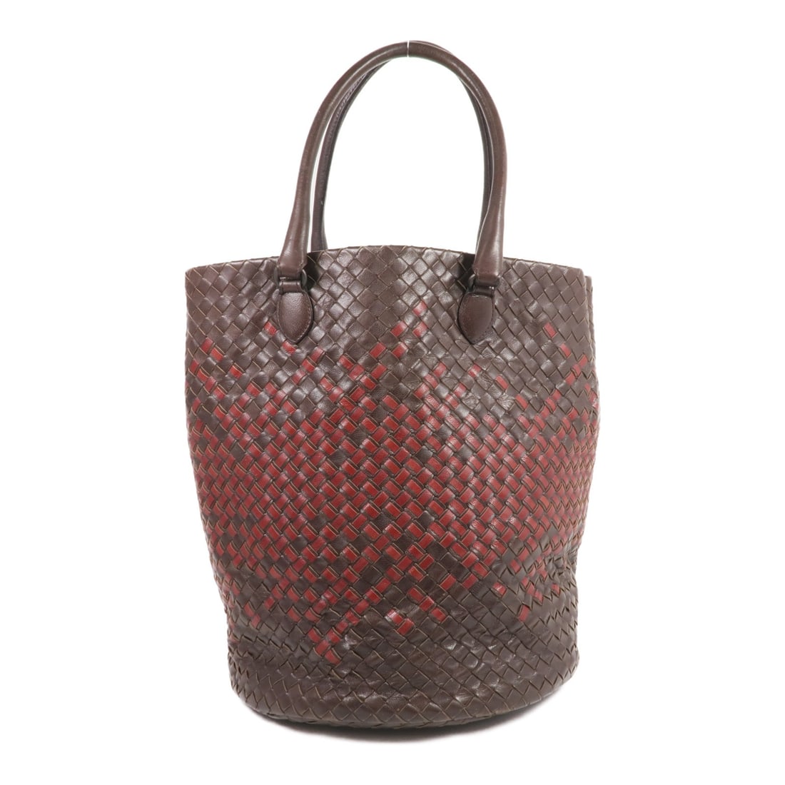 BOTTEGA VENETA Intrecciato Leather Shoulder Tote Bag Brown Red (1 of 18)