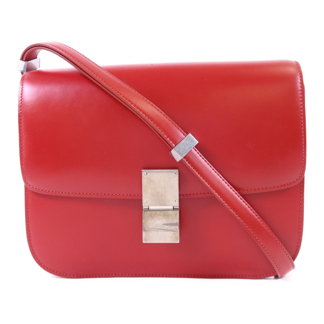 Red Calfskin Classic Box Shoulder Bag by CELINE with Silver Hardware (1 of 18)