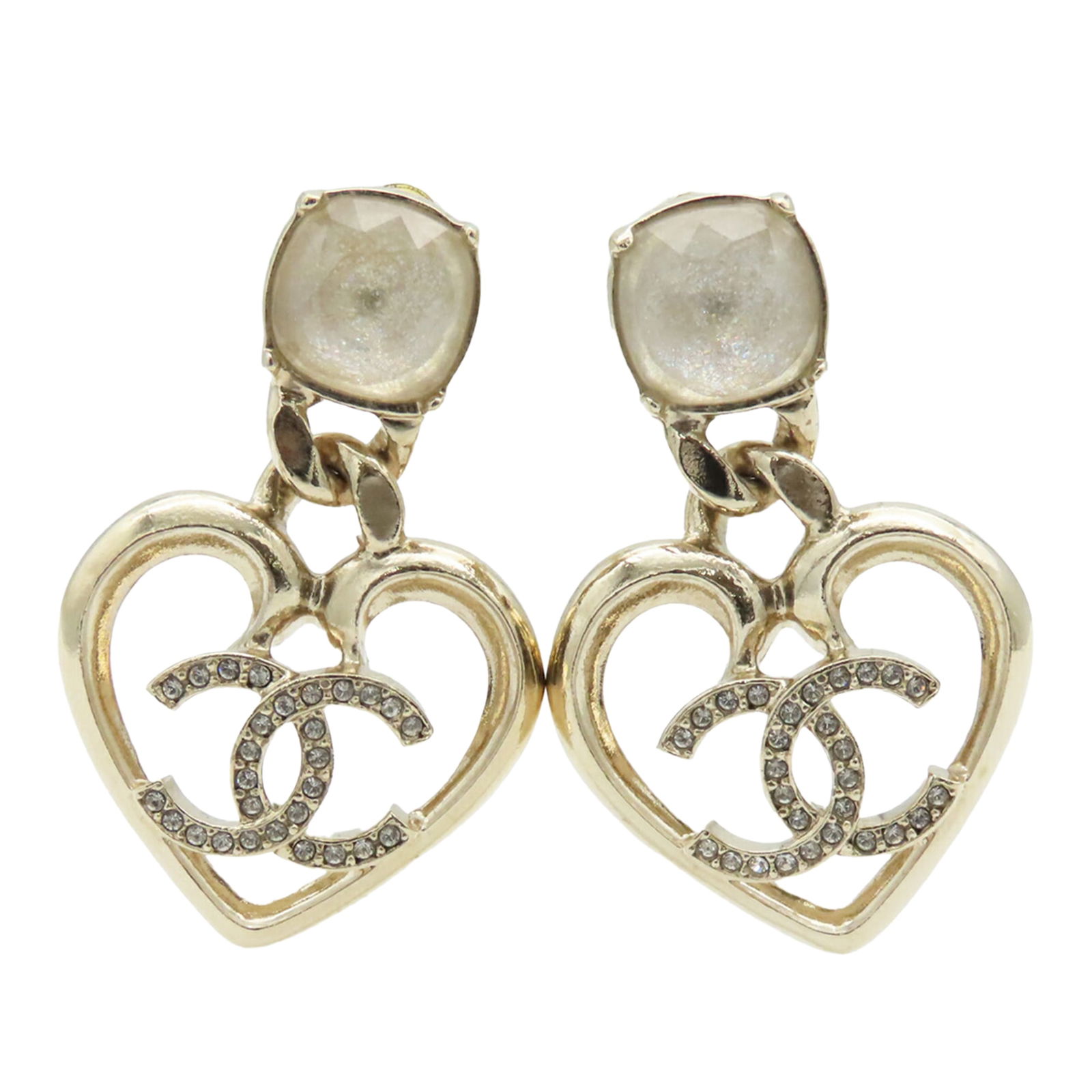 Chanel Heart Earrings with Gold Plating and CC Rhinestone Accents (1 of 8)