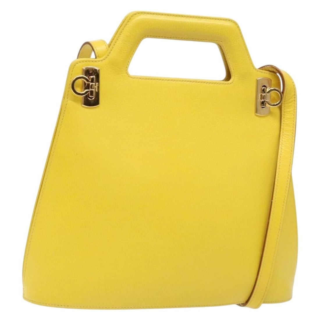 Salvatore Ferragamo Yellow Leather Hand Bag 2way Italy Auth 135797 (1 of 18)