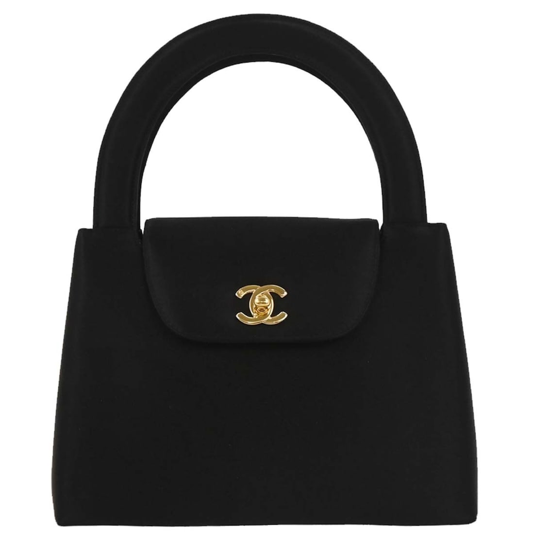 Chanel Black Satin Handbag with Double Handles: Chanel Black Satin Handbag with Double Handles This elegant Chanel Black Satin Handbag is a stylish accessory perfect for casual occasions. Crafted in Italy, it features a sleek black satin exterior c