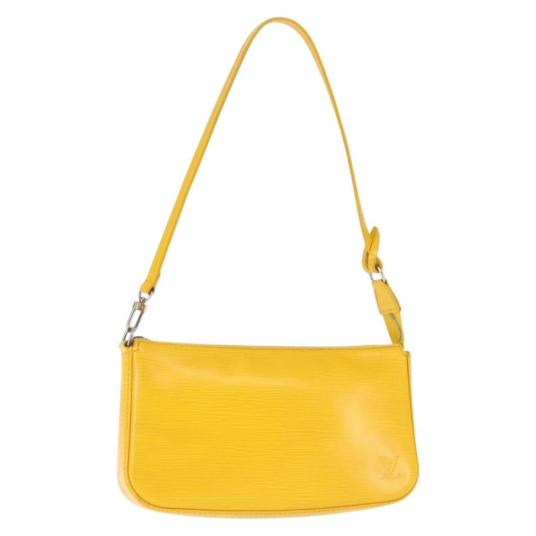 Yellow Epi Leather Pochette Accessoires NM by Louis Vuitton: Yellow Epi Leather Pochette Accessoires NM by Louis Vuitton This Louis Vuitton Pochette Accessoires NM is crafted from yellow Epi leather and designed for women. The pre-owned pouch is in good conditi