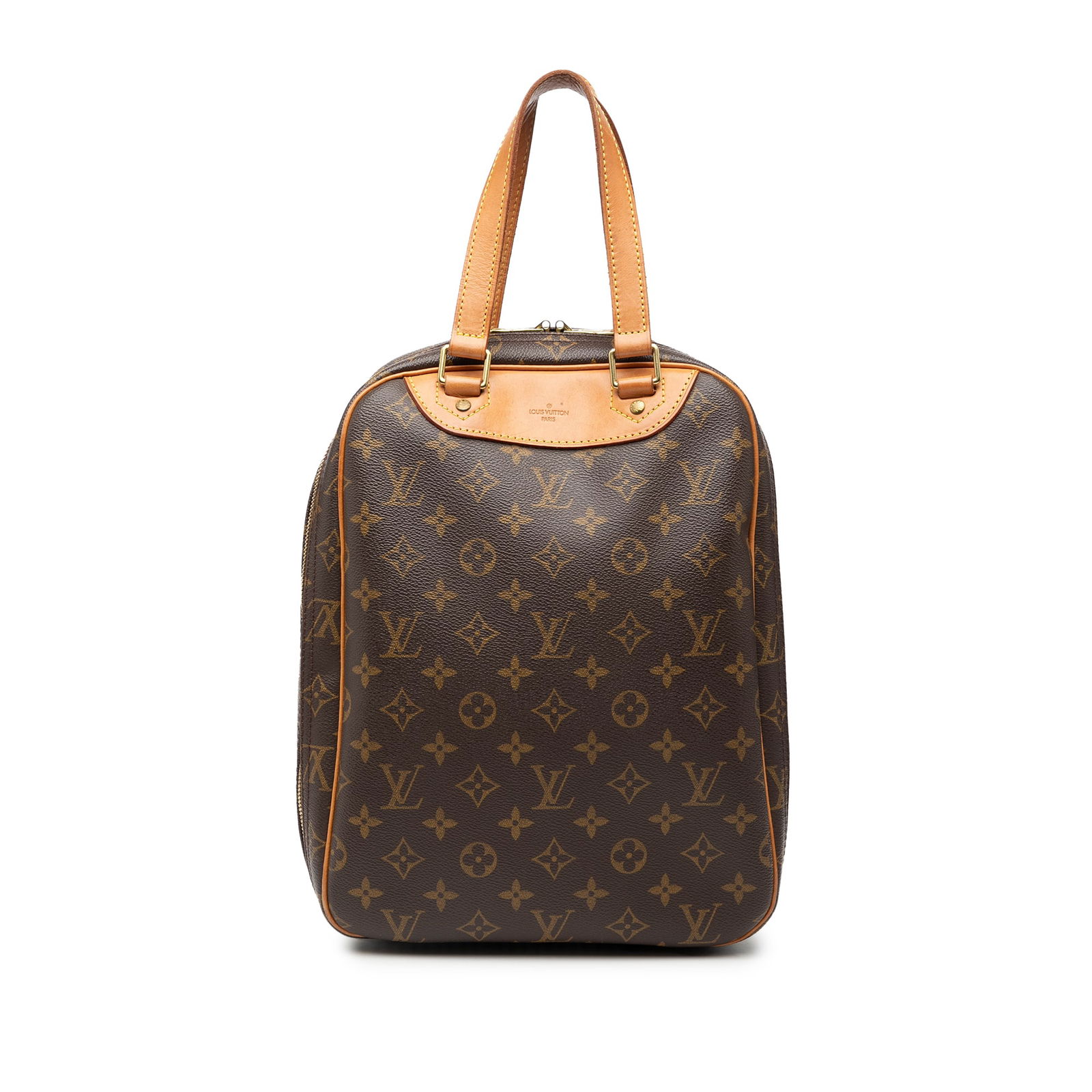 Louis Vuitton Excursion Monogram Canvas Bag with Vachetta Leather Trim: Louis Vuitton Excursion Monogram Canvas Bag with Vachetta Leather Trim The Louis Vuitton Monogram Excursion features the iconic monogram canvas body with vachetta leather trim and flat vachetta handle