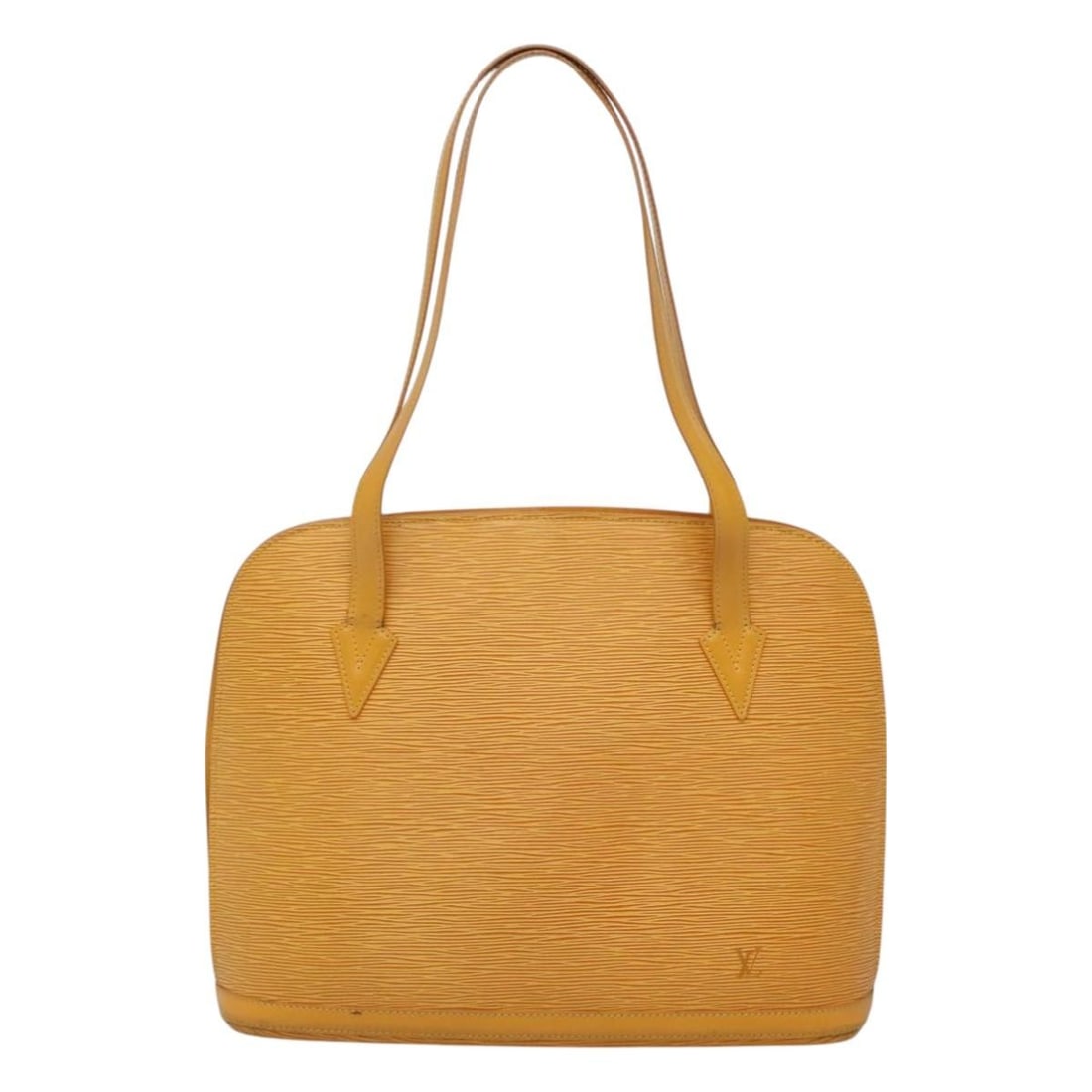 Louis Vuitton Yellow Epi Leather Lussac Shoulder Bag: Louis Vuitton Yellow Epi Leather Lussac Shoulder Bag Louis Vuitton Lussac handbag crafted from yellow Epi leather with a structured design. Features a shoulder strap and metal fittings. Shows signs of
