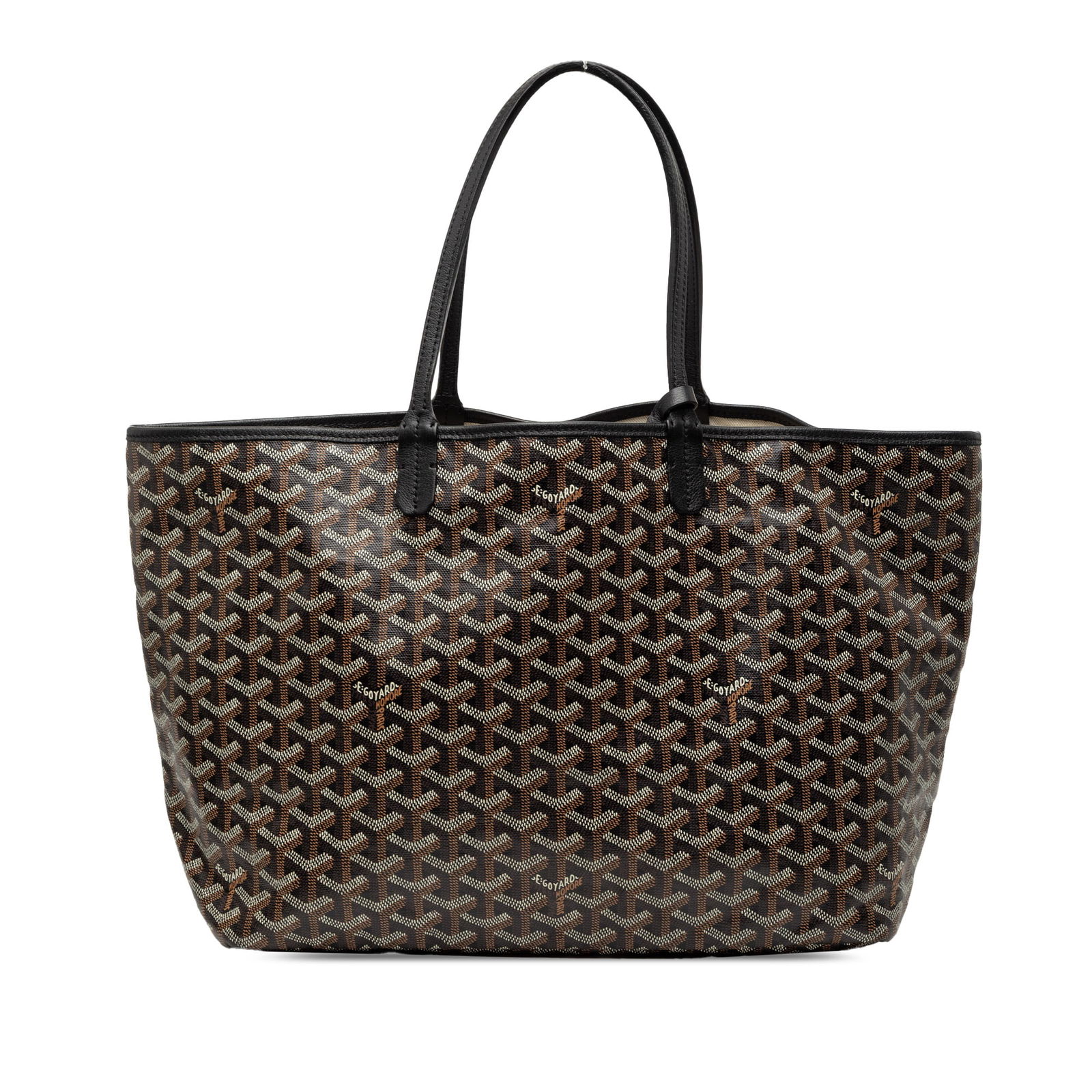 Goyard Saint Louis PM Black Coated Canvas Tote with Pouch: Goyard Saint Louis PM Black Coated Canvas Tote with Pouch This Saint Louis PM tote features a coated canvas body with leather trim, flat leather handles, an open top, and a detachable flap pouch. The