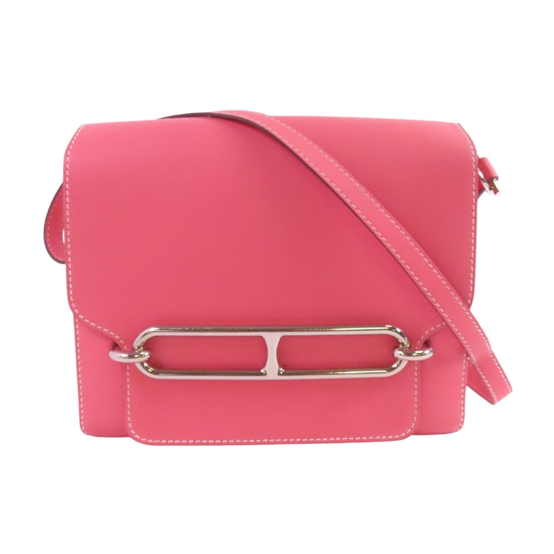 Hermes Roulis 23 Pink Evercolor Leather Shoulder Bag with Palladium Hardware: Hermes Roulis 23 Pink Evercolor Leather Shoulder Bag with Palladium Hardware This is a Hermes Roulis 23 shoulder bag crafted from Evercolor calfskin leather in Rose Ete pink. The bag features palladiu