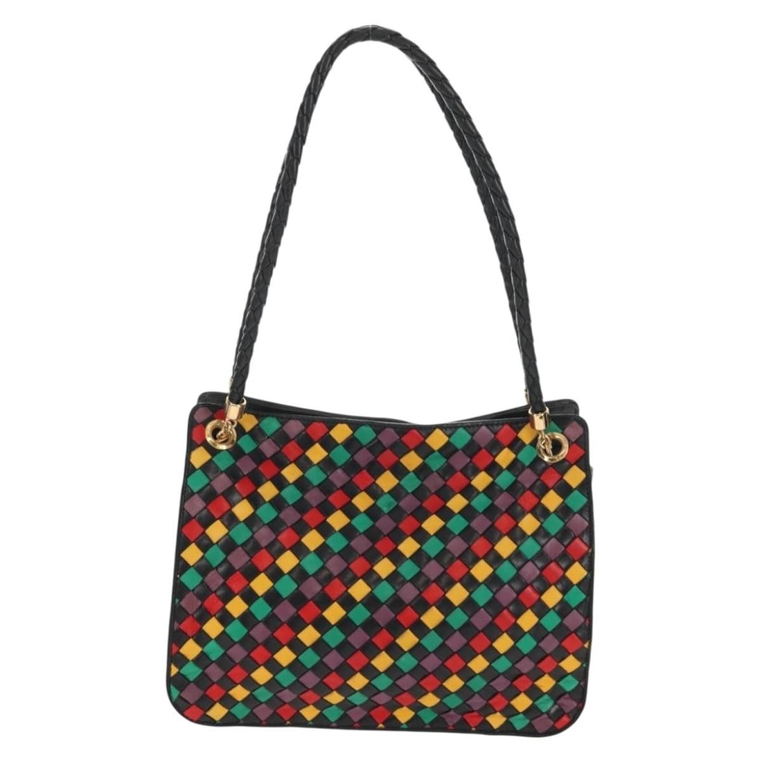 Leather Intrecciato Shoulder Bag by Bottega Veneta Multicolour Italy: Leather Intrecciato Shoulder Bag by Bottega Veneta Multicolour Italy This Bottega Veneta Intrecciato shoulder bag for women features a multicolour leather exterior crafted in Italy. The pre-owned bag