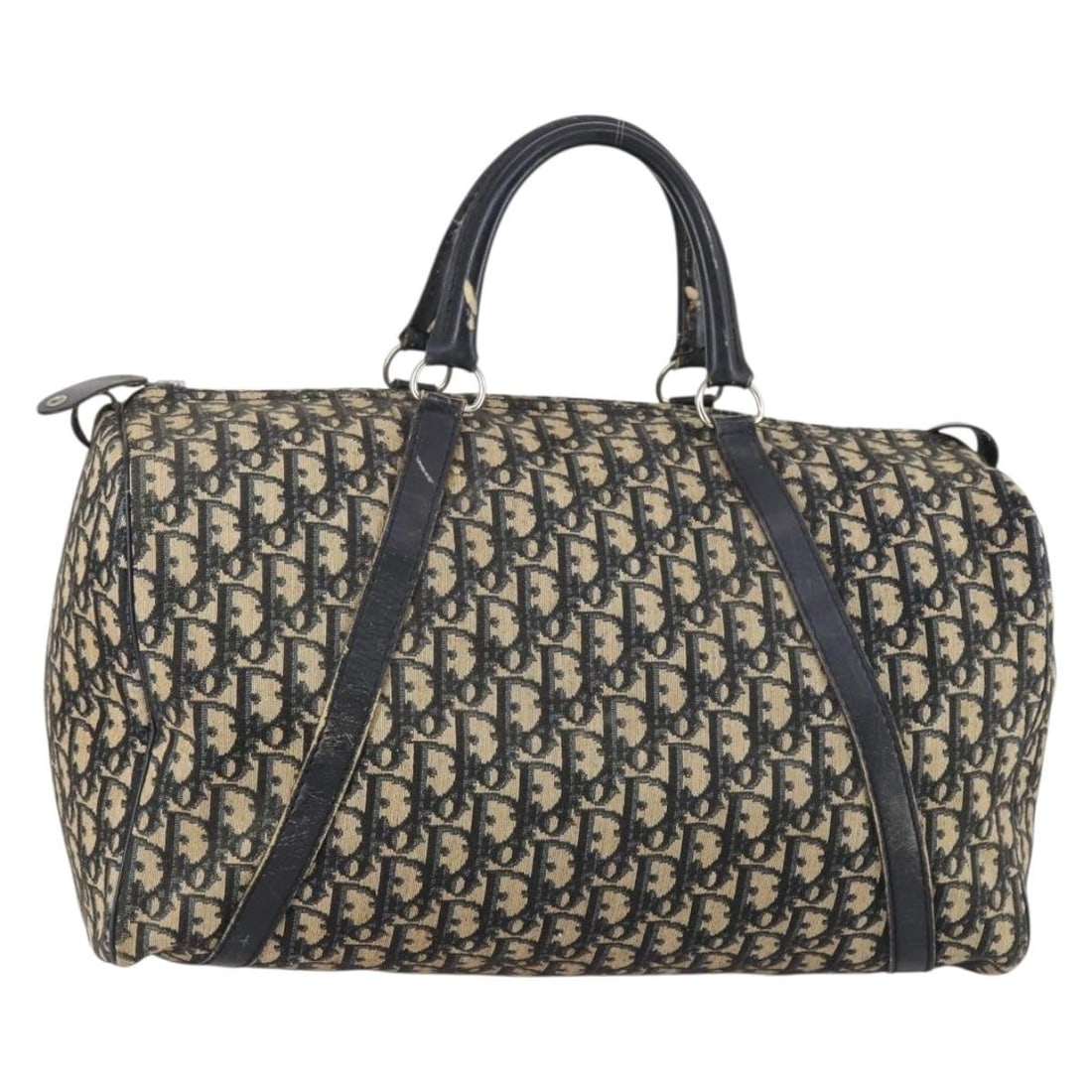 Vintage Christian Dior Navy Canvas Boston Trotter Bag: Vintage Christian Dior Navy Canvas Boston Trotter Bag This vintage Christian Dior Trotter Boston bag is crafted from navy Diorissimo canvas with leather accents. Designed for unisex use, it features a