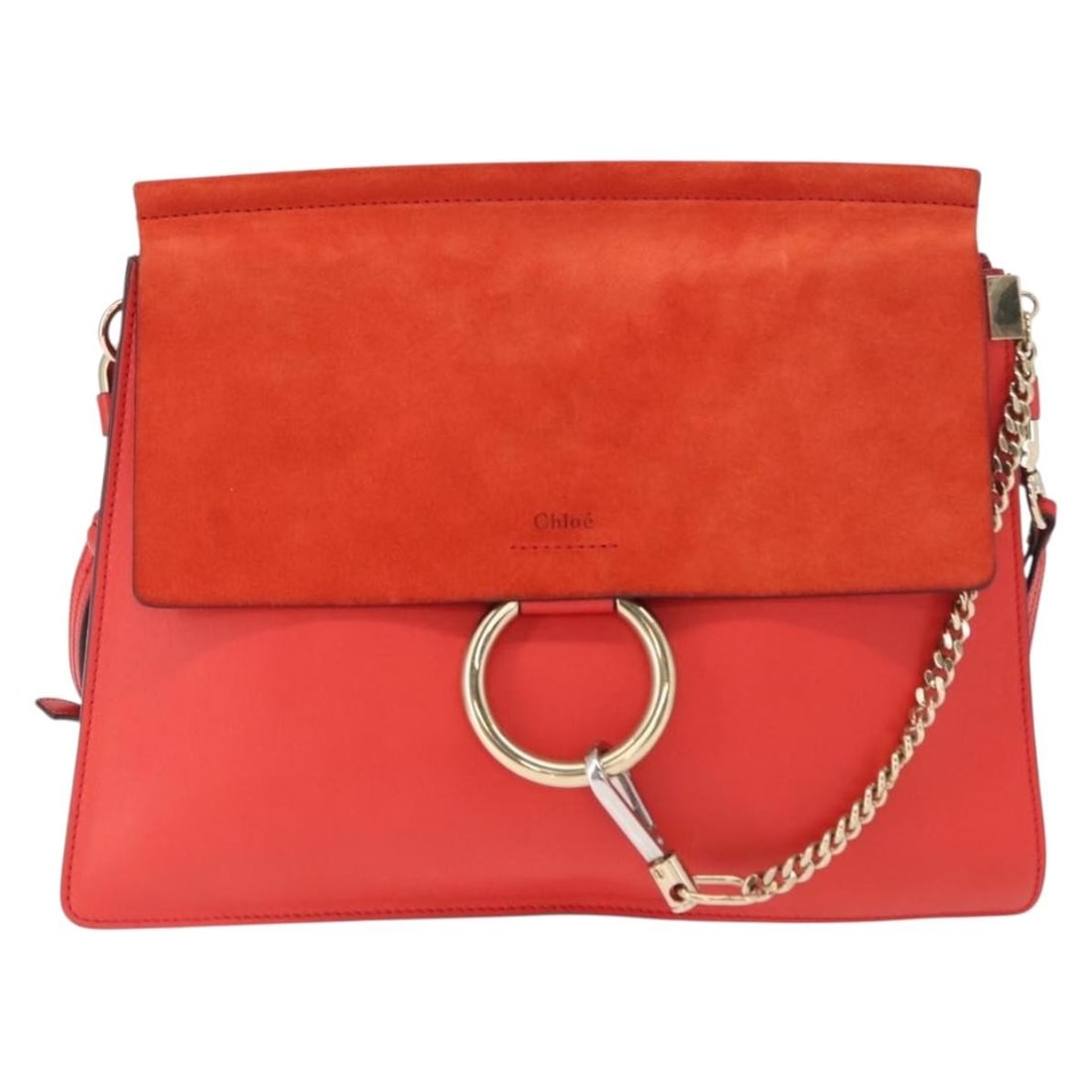 Chloe Faye Red Suede and Leather Shoulder Bag 31cm (1 of 18)