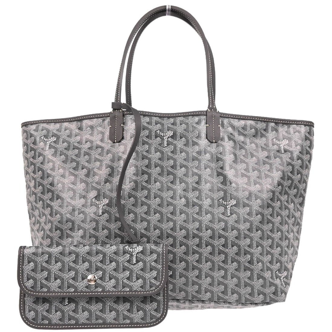 Goyard Gray Saint Louis PM Tote Bag Coated Canvas Leather: Goyard Gray Saint Louis PM Tote Bag Coated Canvas Leather Introducing the Goyard Gray Saint Louis PM Tote Bag, a perfect blend of style and functionality. This medium-sized tote features a chic gray e
