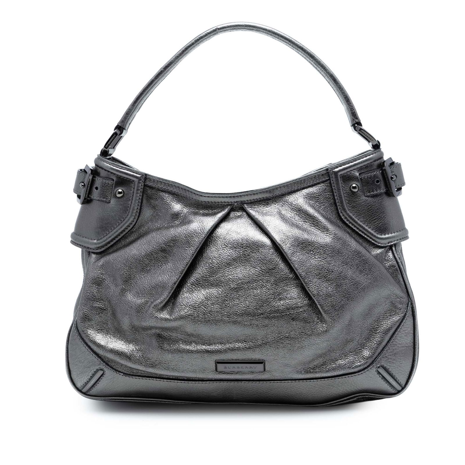Metallic Gray Leather Fairby Hobo Shoulder Bag by Burberry (1 of 7)