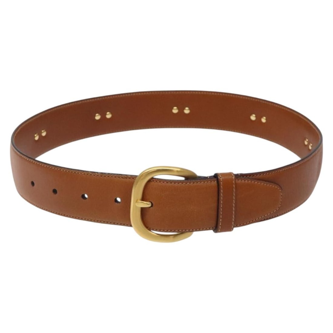 Brown Leather Unisex Belt with Studded Buckle by Gucci 80cm: Brown Leather Unisex Belt with Studded Buckle by Gucci 80cm This Gucci buckle belt features brown leather construction designed for unisex wear. It measures 80 cm in width and 3.5 cm in height, showca