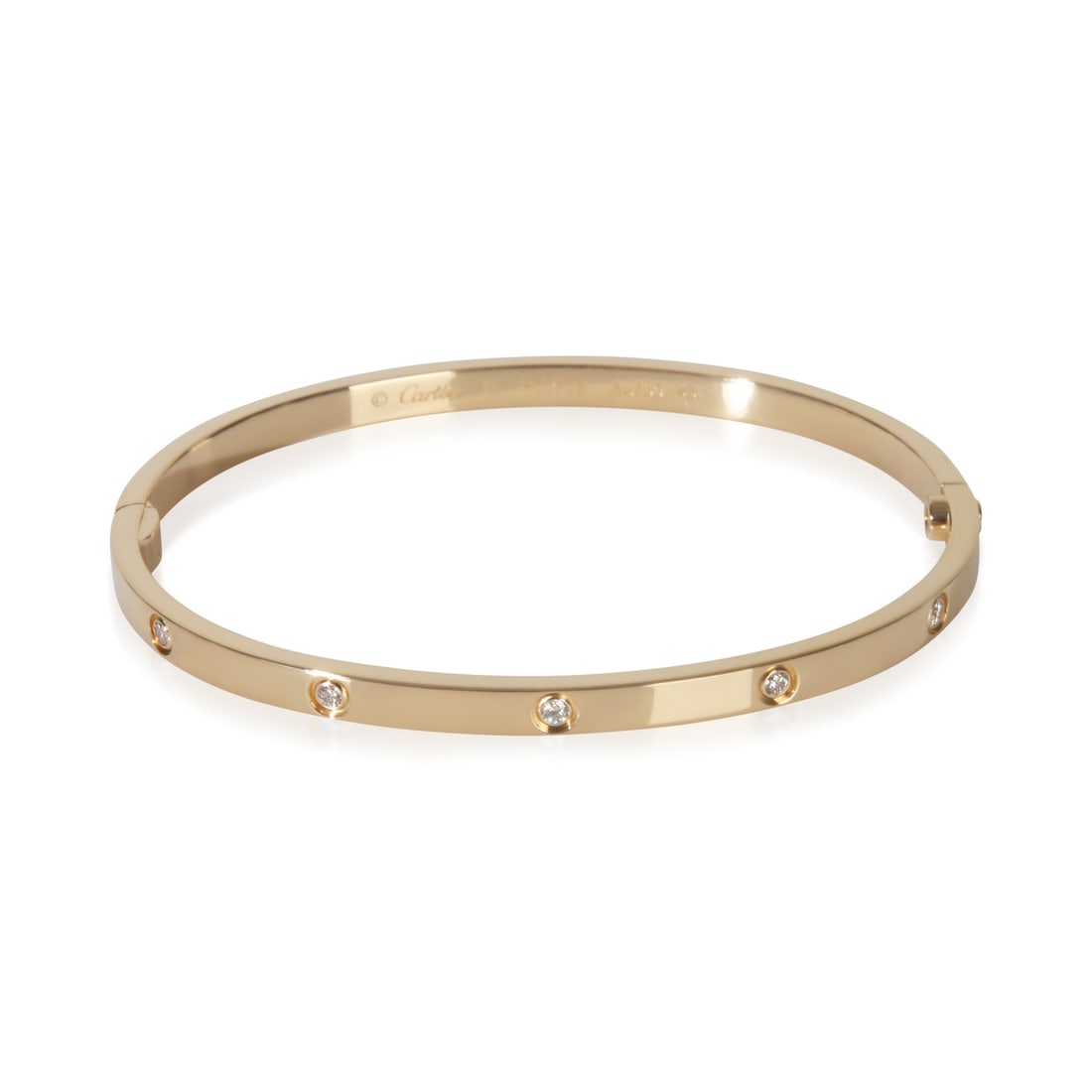 Cartier Love Small Model 18k Yellow Gold Diamond Bracelet with Box and Papers: Cartier Love Small Model 18k Yellow Gold Diamond Bracelet with Box and Papers This Cartier Small Model Love Bracelet is crafted from 18k yellow gold and features ten round brilliant white diamonds wit