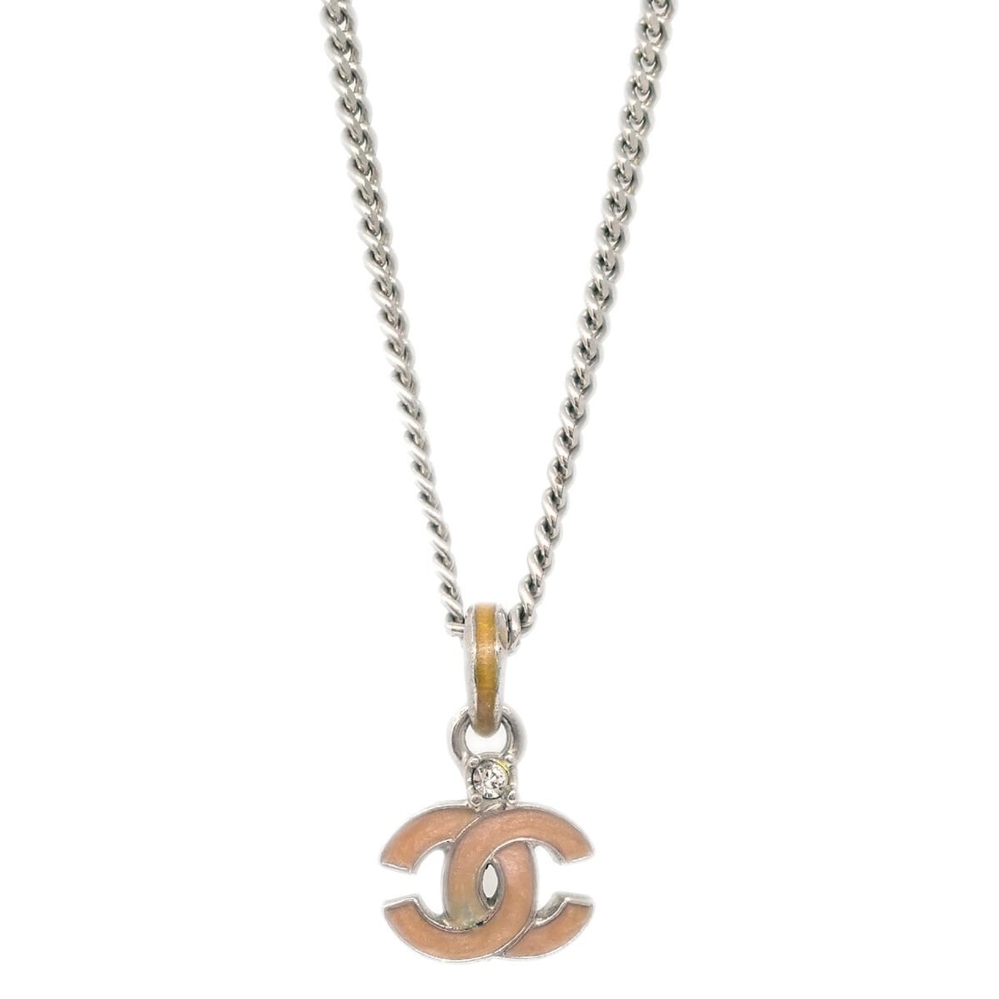 Chanel CC Chain Pendant Necklace Silver Plated with Rhinestones 04P (1 of 4)