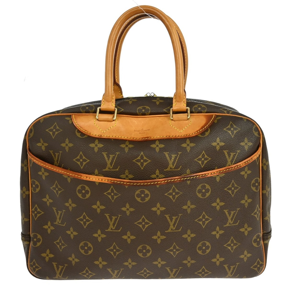 Louis Vuitton Deauville Monogram Canvas Medium Bowling Vanity Bag M42270: Louis Vuitton Deauville Monogram Canvas Medium Bowling Vanity Bag M42270 This Louis Vuitton Deauville Bowling Handbag features the classic Monogram canvas leather with beige double handles and logo ac