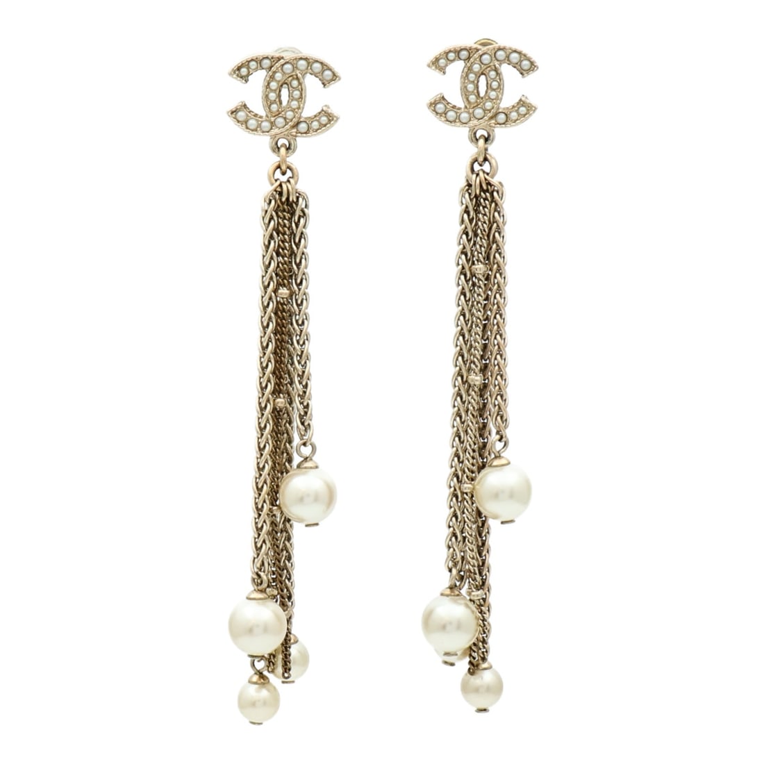 Pierced Gold Tone Earrings with CC Logo by CHANEL: Pierced Gold Tone Earrings with CC Logo by CHANEL These CHANEL CC pierced earrings feature a gold-tone metal design with the iconic CC logo. Crafted in France, they do not include any main stones. The