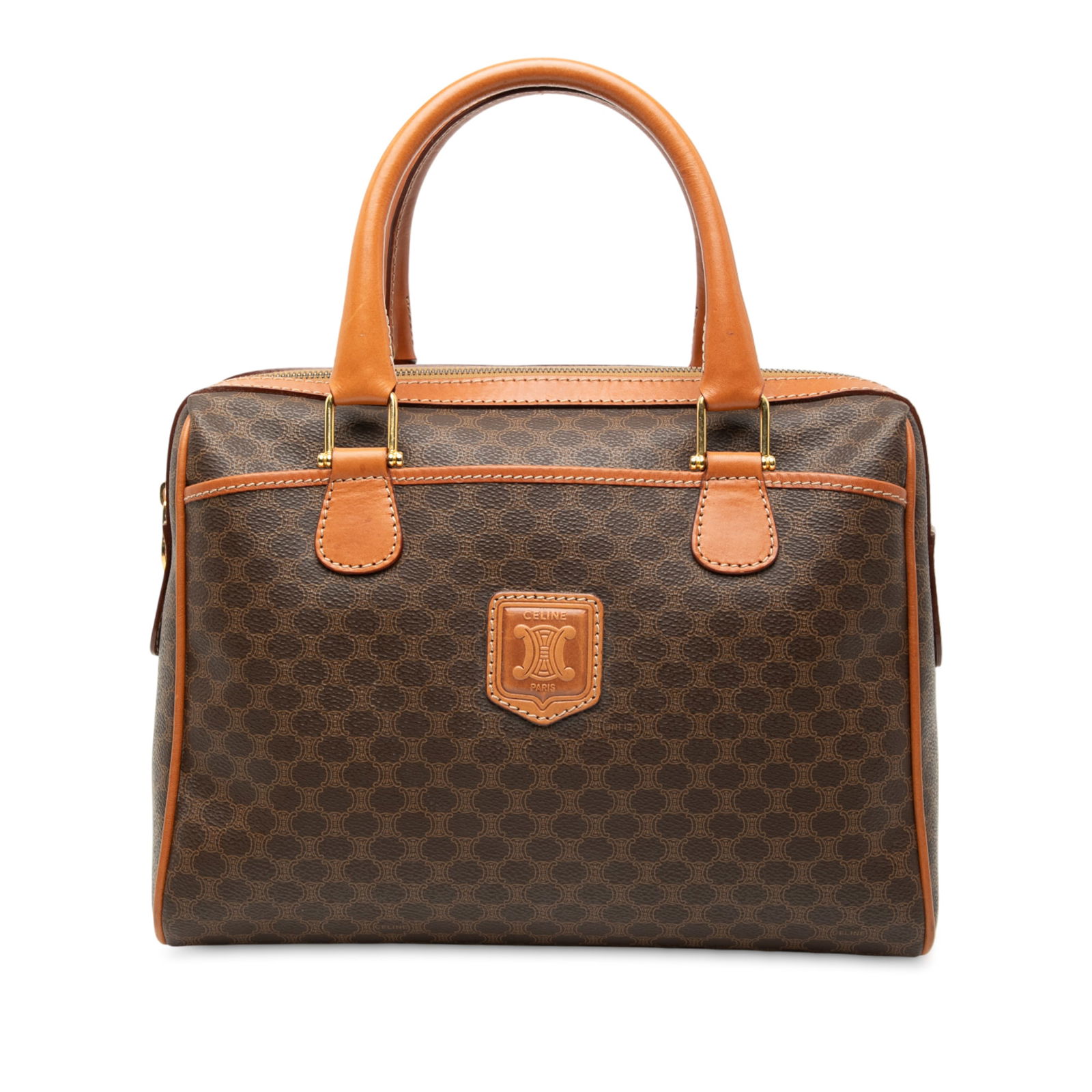 Celine Macadam Brown Coated Canvas Bag with Leather Trim and Zip Closure (1 of 7)