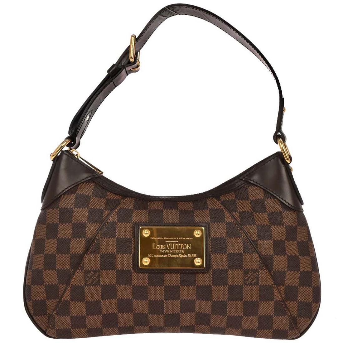 Louis Vuitton Damier Thames PM Hobo Bag N48180 Brown Canvas: Louis Vuitton Damier Thames PM Hobo Bag N48180 Brown Canvas Introducing the Louis Vuitton Damier Thames PM Hobo Handbag, a stylish accessory perfect for casual occasions. This medium-sized hobo bag fe