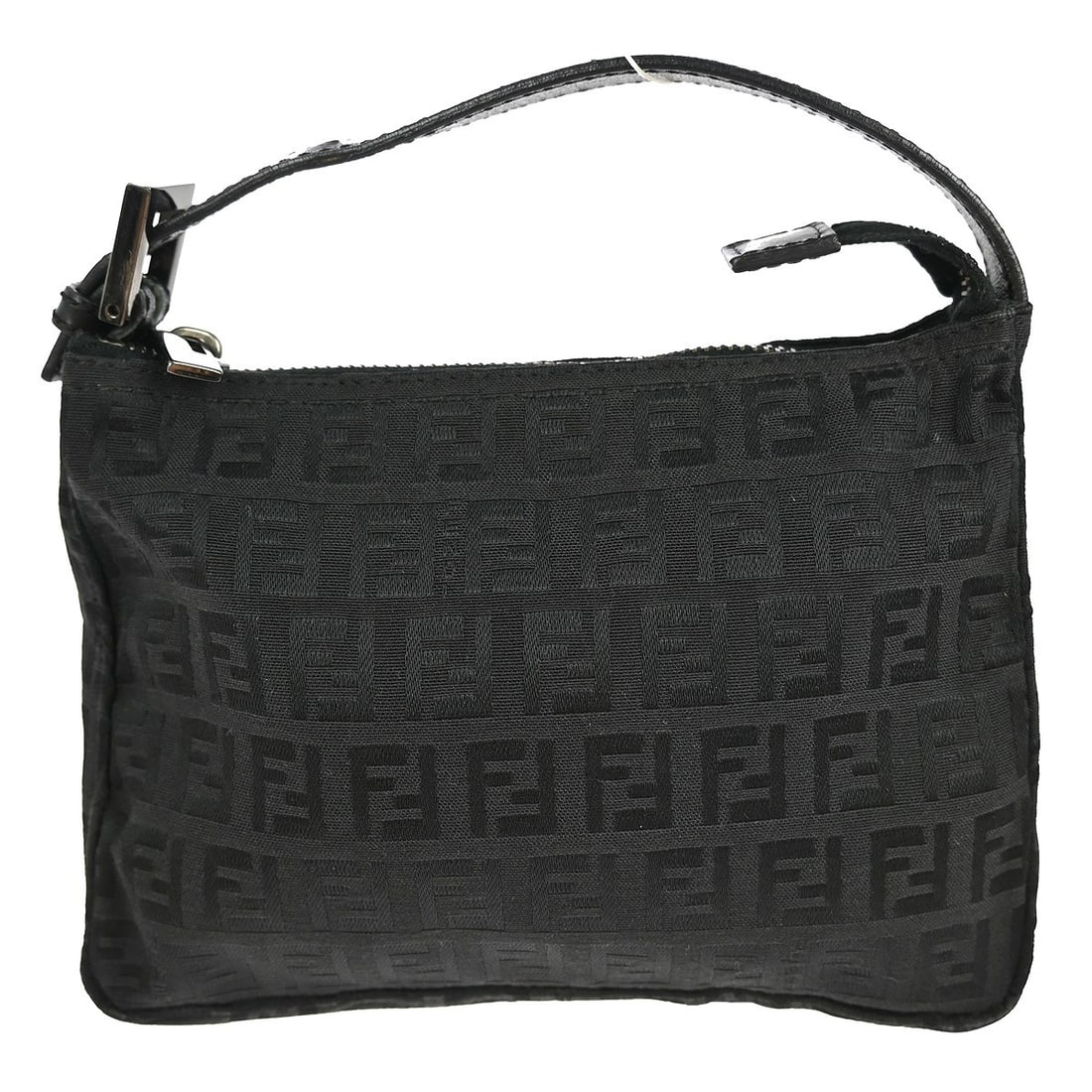 Fendi Zucchino Small Black Canvas Top Handle Bag with Zip Closure: Fendi Zucchino Small Black Canvas Top Handle Bag with Zip Closure This Fendi Black Zucchino handbag features the iconic Fendi Zucchino pattern on a black canvas exterior. It has a small, structured si