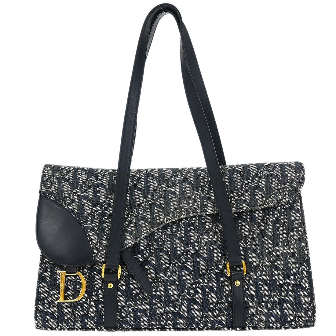Dior Navy Trotter Handbag BOB0112 Canvas Leather Italy: Dior Navy Trotter Handbag BOB0112 Canvas Leather Italy This elegant Christian Dior Navy Trotter Handbag is a medium-sized accessory crafted from a durable canvas leather. Its stylish design features d