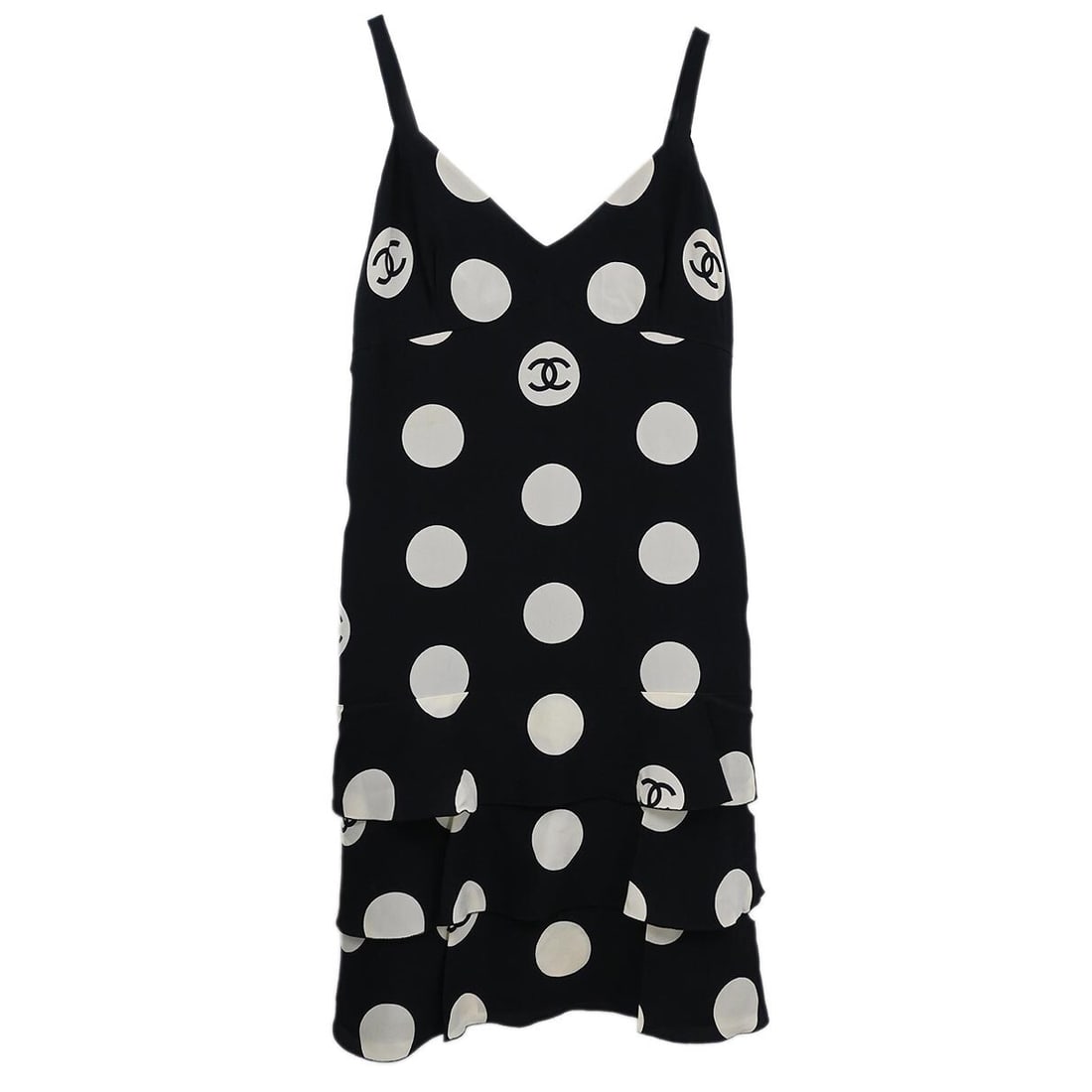 Chanel Vintage Black and White Silk Midi Dress Size 40: Chanel Vintage Black and White Silk Midi Dress Size 40 Elevate your summer wardrobe with this stunning Chanel sleeveless dress. Crafted from luxurious 100% silk, this midi-length dress features a chic