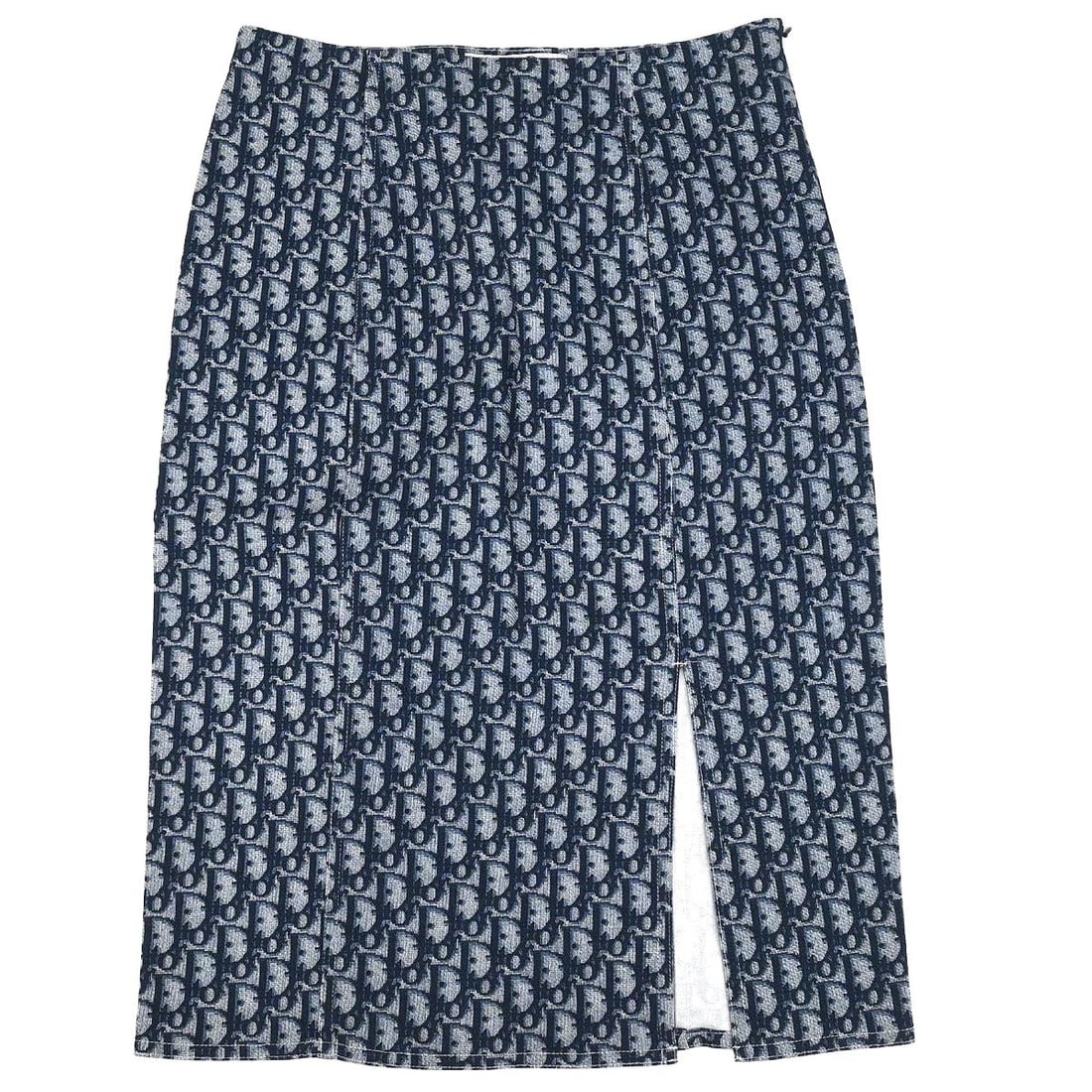 Christian Dior Navy Knee Length Trotter Cotton Skirt FR 38: Christian Dior Navy Knee Length Trotter Cotton Skirt FR 38 This Christian Dior Trotter skirt features a classic knee-length design in navy, crafted from a blend of 98% cotton and 2% lycra for comfort