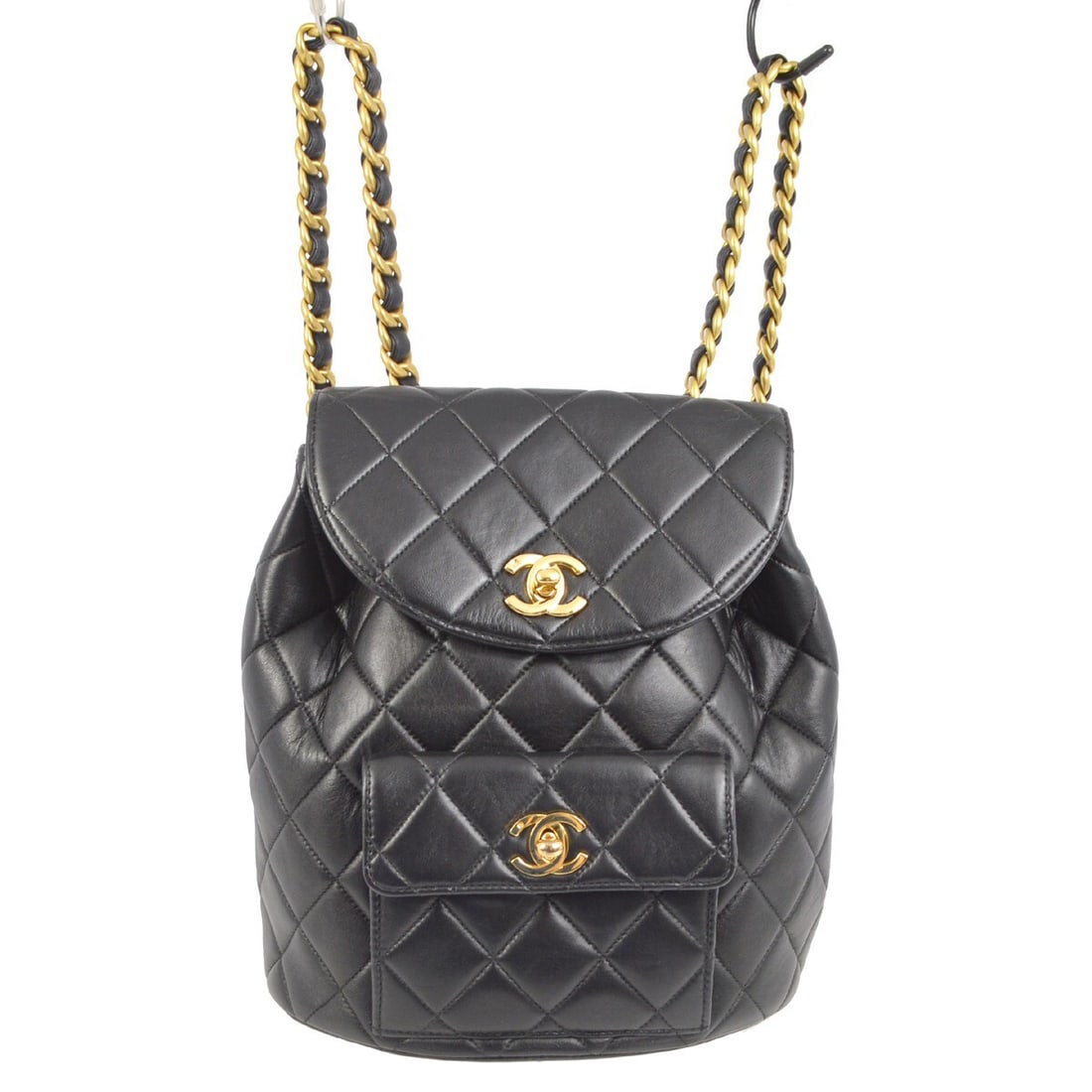 Chanel Duma Black Lambskin Backpack with Turn Lock Closure: Chanel Duma Black Lambskin Backpack with Turn Lock Closure This exquisite Chanel Large Duma Backpack is crafted from luxurious black lambskin leather, offering a sophisticated and stylish accessory fo