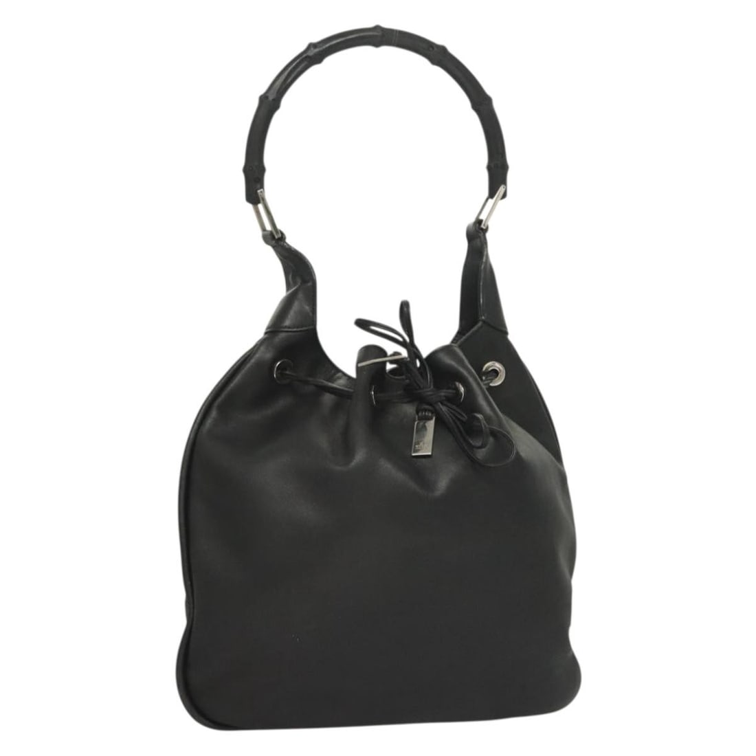 Gucci Black Leather Vintage Bamboo Shoulder Bag for Women: Gucci Black Leather Vintage Bamboo Shoulder Bag for Women This Gucci Vintage Bamboo Shoulder Bag is crafted from black leather and features the brand's signature bamboo details. Designed for women, th
