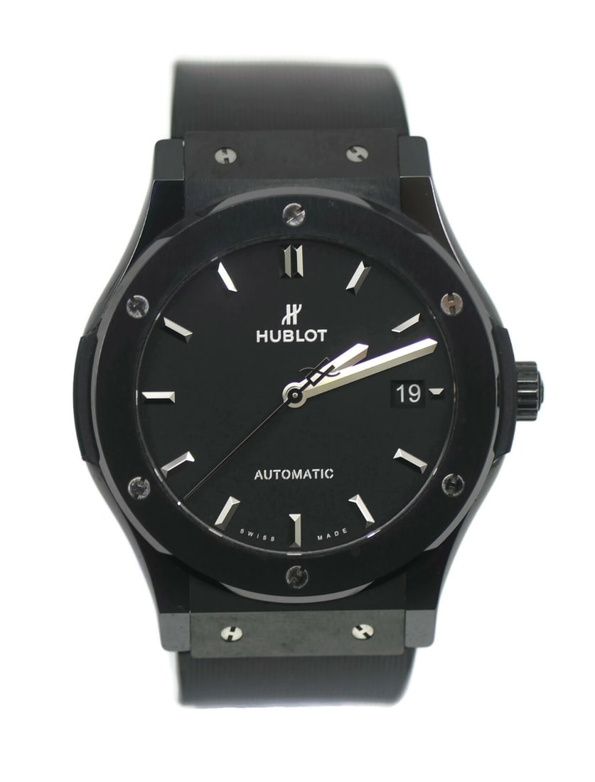 Hublot Classic Fusion Black Magic 45mm Ceramic Automatic Watch: Hublot Classic Fusion Black Magic 45mm Ceramic Automatic Watch Discover the elegance of the Hublot Classic Fusion Black Magic Ceramic Watch, featuring a striking all-black design that combines modern