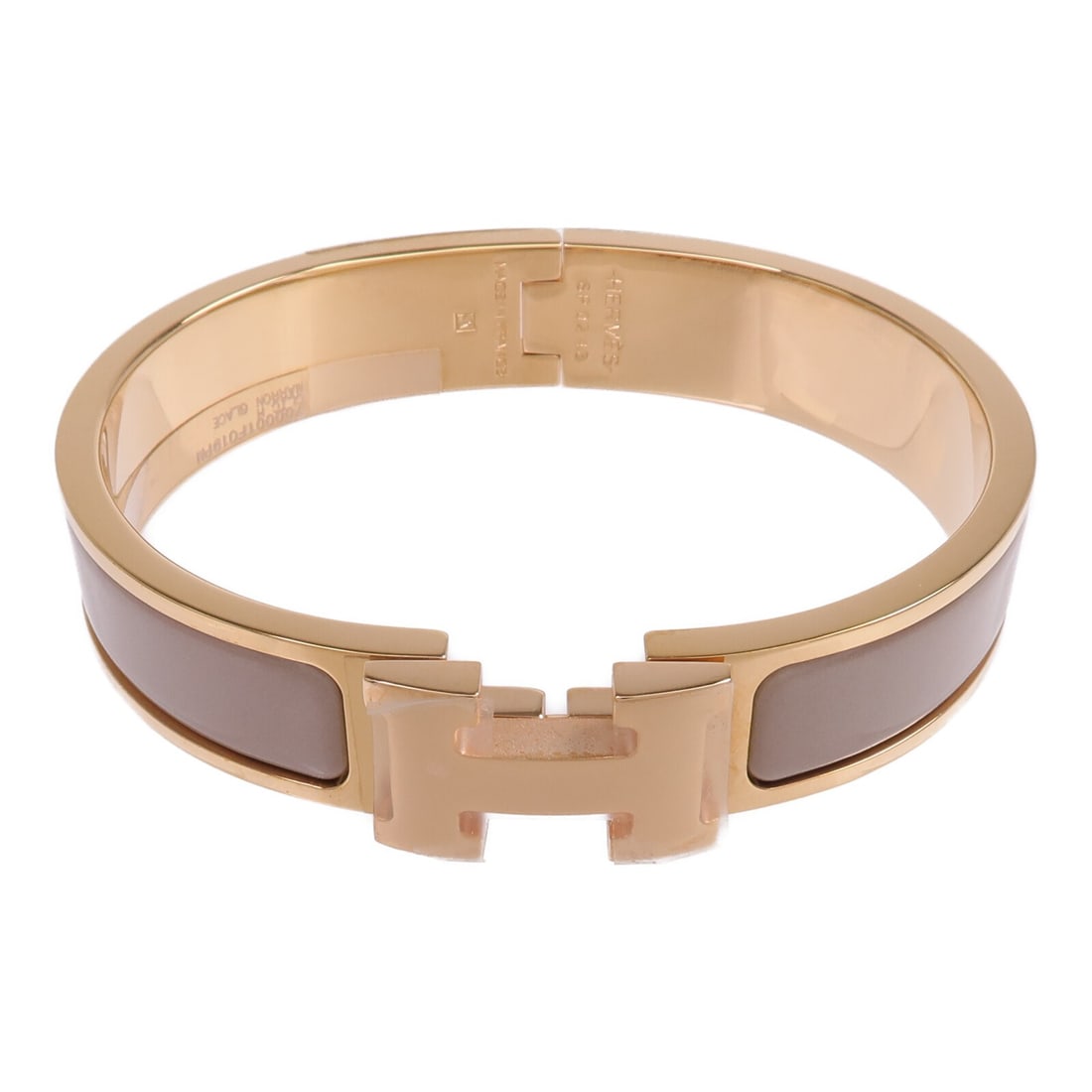 Hermes Beige Enamel Clic H Gold Tone Bracelet (1 of 10)