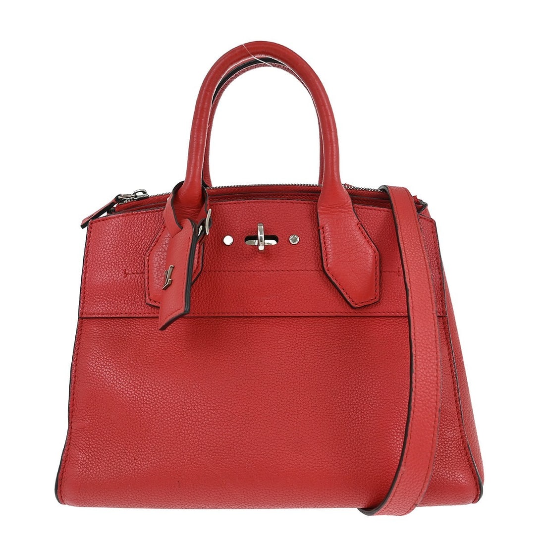 Louis Vuitton City Steamer PM Red Leather Tote Shoulder Bag: Louis Vuitton City Steamer PM Red Leather Tote Shoulder Bag This Louis Vuitton City Steamer PM is a small handbag crafted from red leather, featuring a matching leather lining. The bag has a hook and