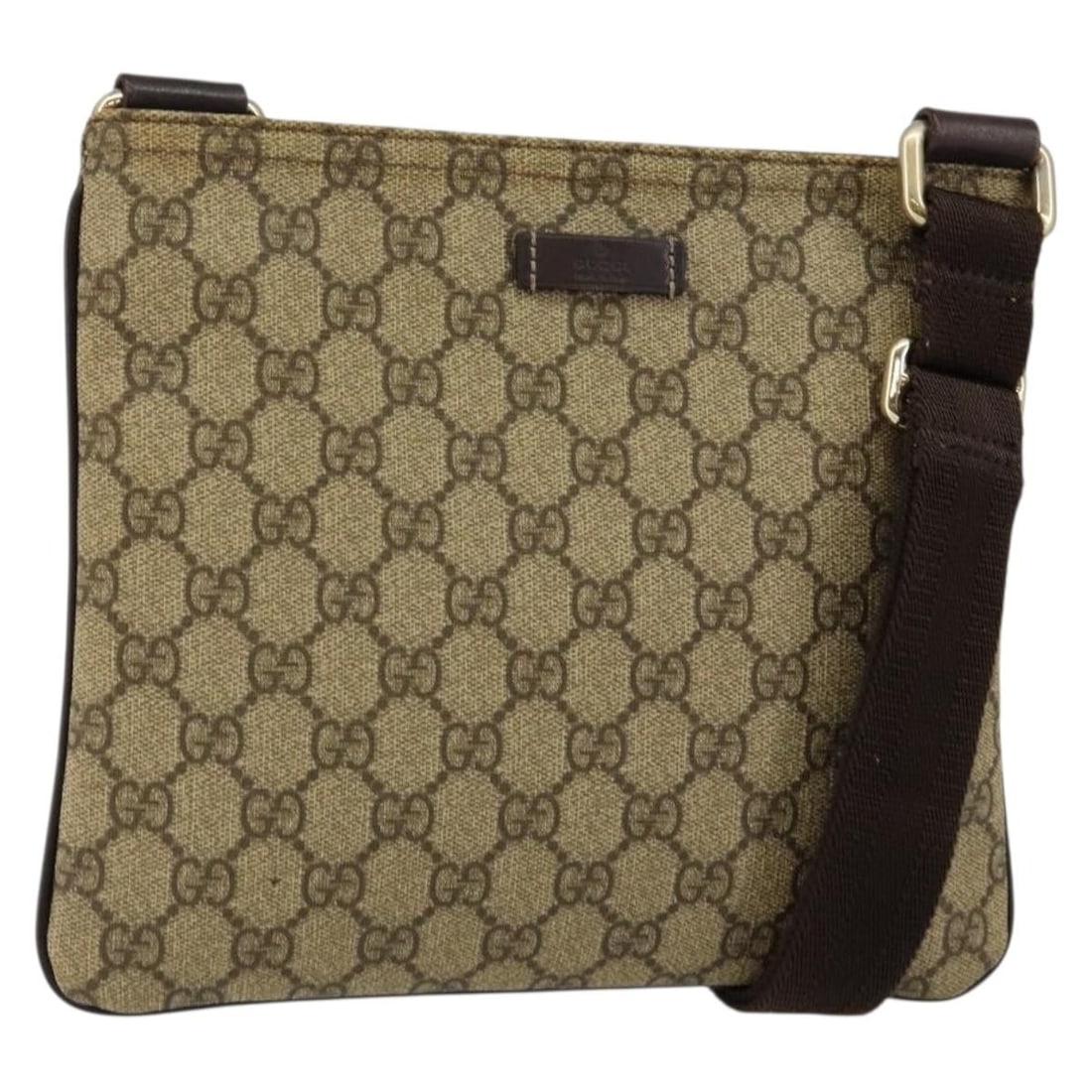 Beige Gucci GG Canvas Flat Messenger Shoulder Bag Unisex: Beige Gucci GG Canvas Flat Messenger Shoulder Bag Unisex This pre-owned Gucci Flat Messenger Bag features the iconic GG canvas in beige and is designed for unisex use. The bag shows signs of use, incl