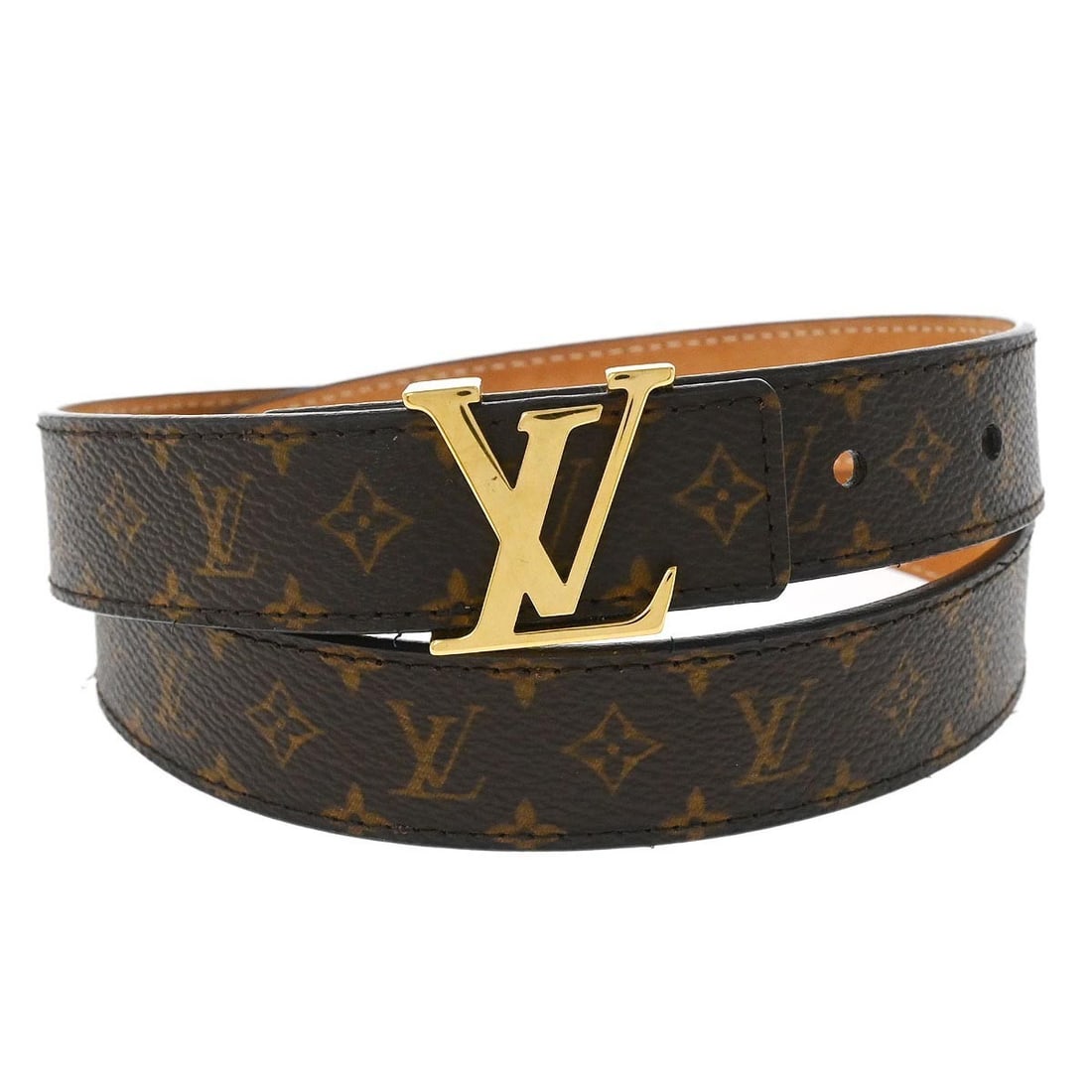 LV Initials Brown Monogram Leather Belt Size 80 32 Adjustable (1 of 7)