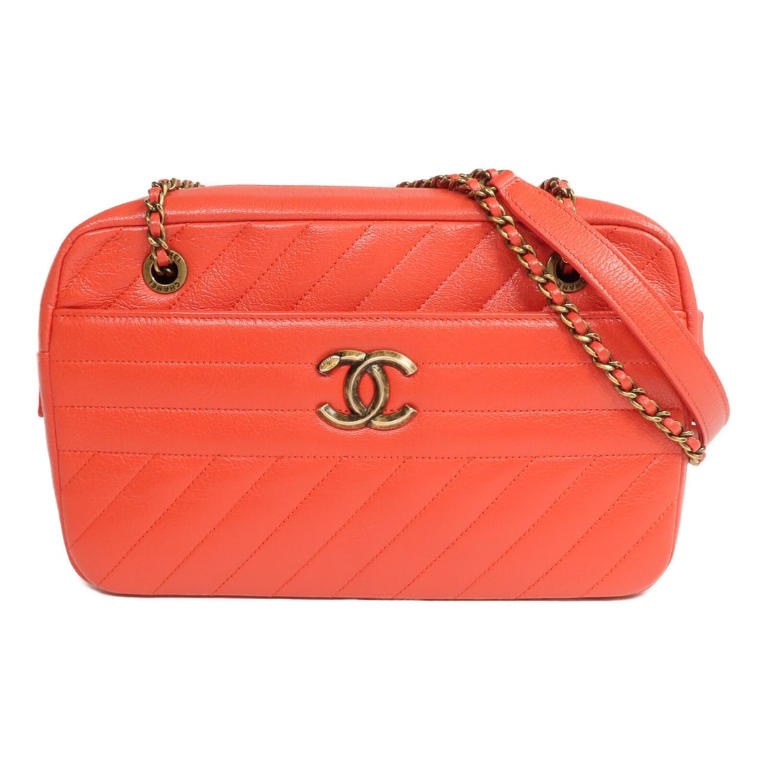 CHANEL Red Calfskin Camera Shoulder Bag with Gold Tone CC Hardware: CHANEL Red Calfskin Camera Shoulder Bag with Gold Tone CC Hardware This Chanel shoulder bag features red calfskin leather with a classic camera bag silhouette. Designed with a structured shape, it off