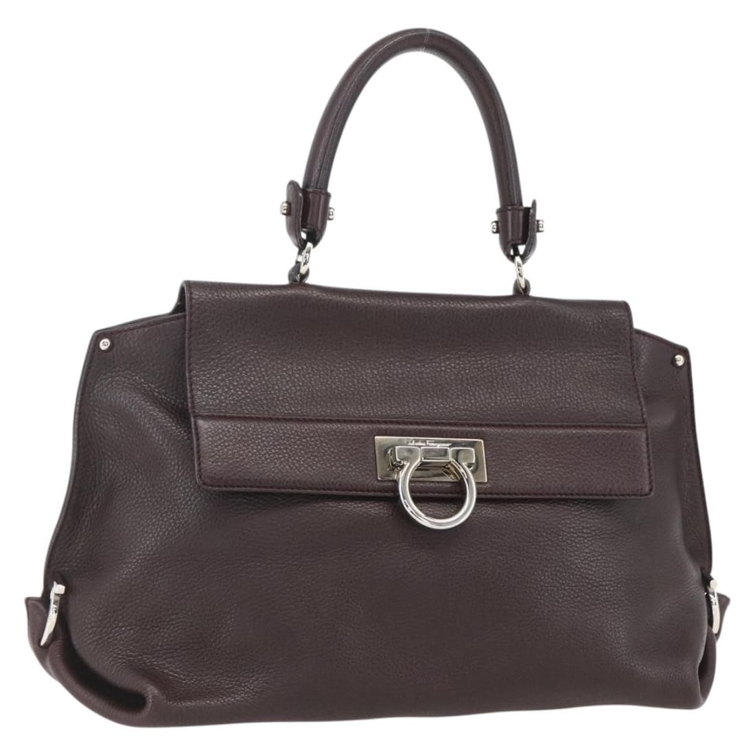 Salvatore Ferragamo Sofia Gancini Leather Handbag in Dark Brown with Dust Bag (1 of 18)