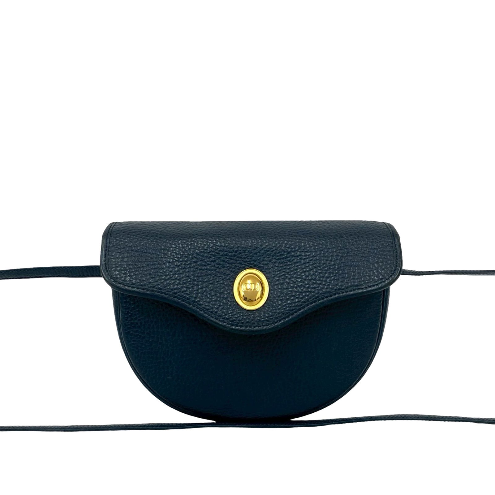 Blue Leather Crossbody Bag by Dior with Magnetic Snap Flap: Blue Leather Crossbody Bag by Dior with Magnetic Snap Flap This Dior leather crossbody bag features a blue leather body, a flat leather strap, a front flap with a magnetic snap closure, and an interio
