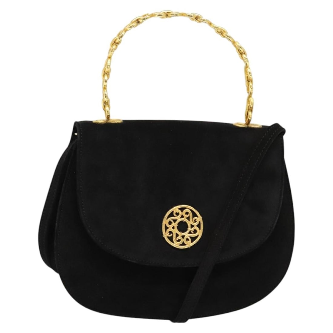 Black Suede Celine Shoulder Bag for Women: Black Suede Celine Shoulder Bag for Women This Celine handbag is crafted from black suede and designed for women. Made in Italy, it features a structured silhouette with a spacious interior. The bag s