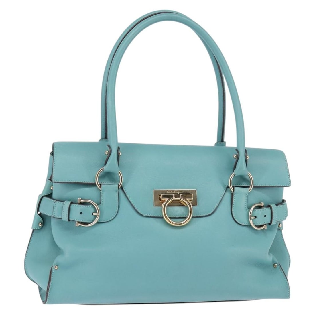 Blue Leather Virna Satchel by Salvatore Ferragamo 33cm: Blue Leather Virna Satchel by Salvatore Ferragamo 33cm The Salvatore Ferragamo Virna Satchel is a women's handbag crafted from blue leather. It features a structured design with metal fittings and a h
