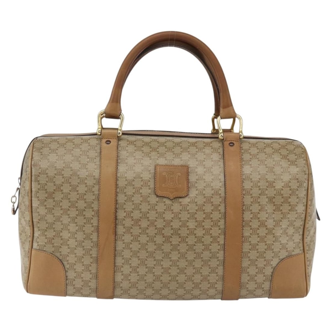 Celine Macadam Boston Bag Beige Canvas and Leather Vintage Handbag (1 of 18)