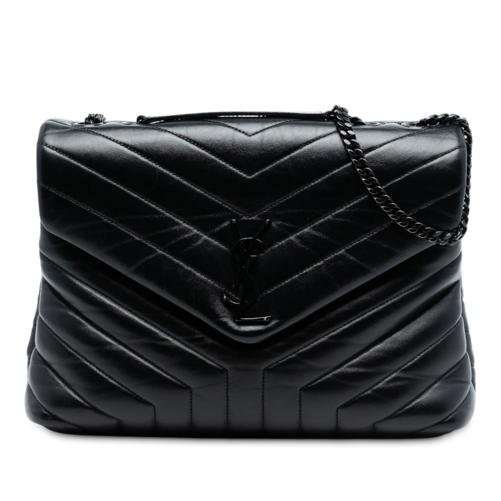 Saint Laurent Loulou Medium Black Quilted Leather Shoulder Bag with Monogram (1 of 7)