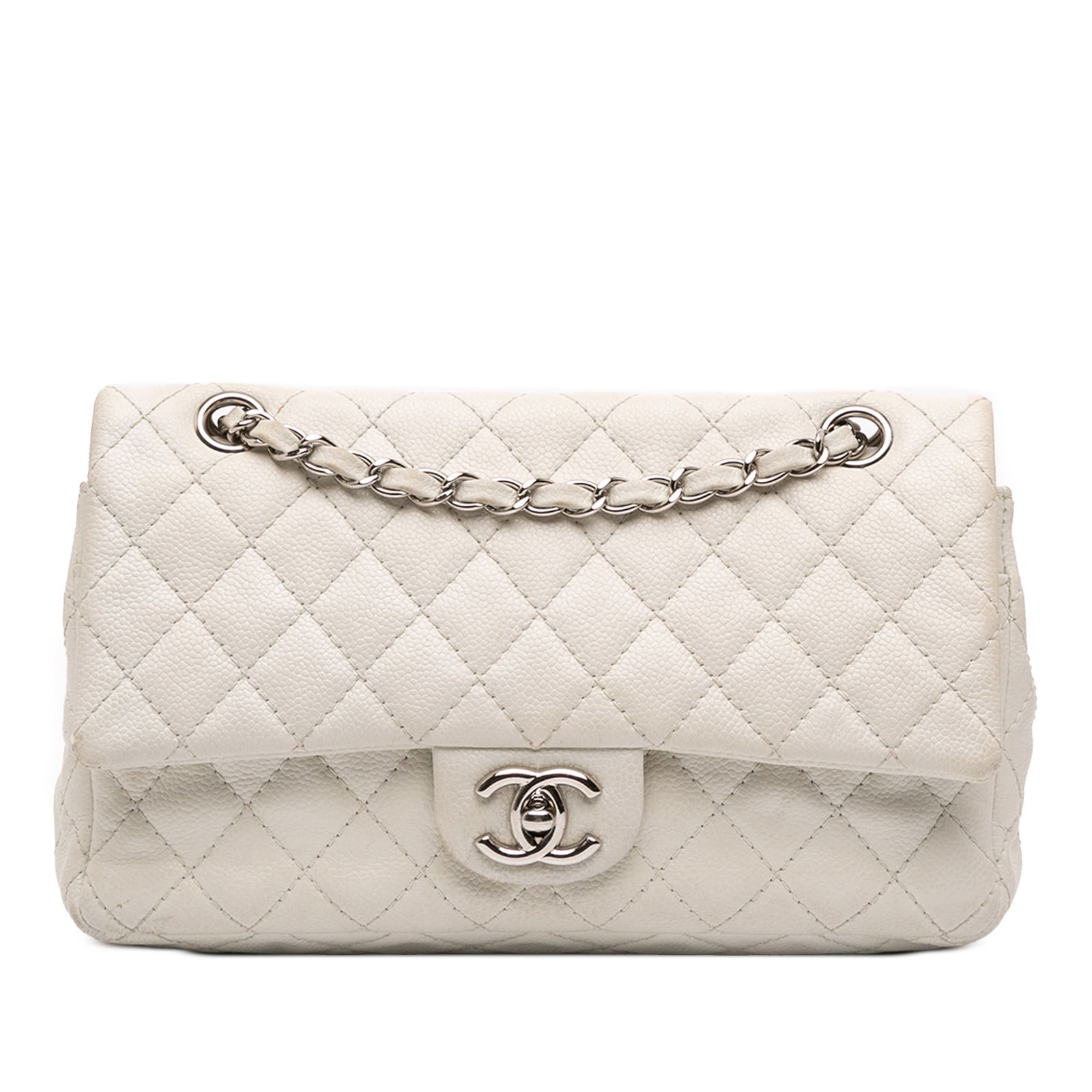 Chanel Medium Classic Caviar Double Flap White Leather Bag (1 of 11)