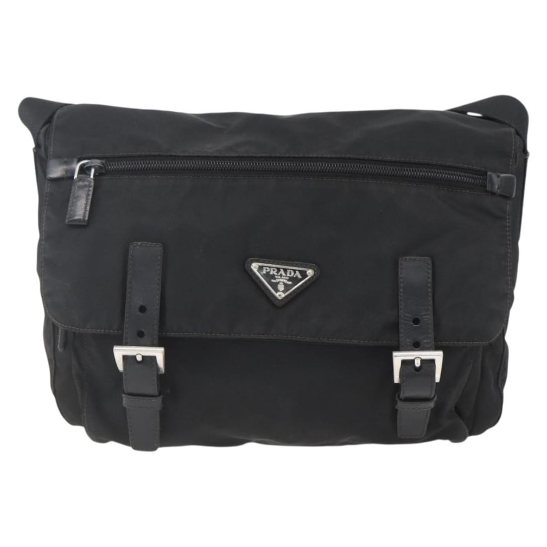 Prada Black Nylon Double Buckle Flap Unisex Messenger Bag (1 of 18)