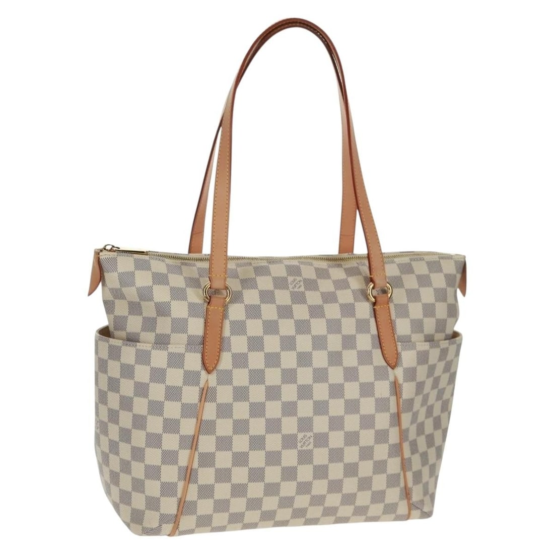 Damier Azur Canvas Totally MM N51262 Tote by Louis Vuitton: Damier Azur Canvas Totally MM N51262 Tote by Louis Vuitton This Louis Vuitton Totally MM tote bag features the signature Damier Azur canvas in a light checkered pattern. The bag is crafted in France a
