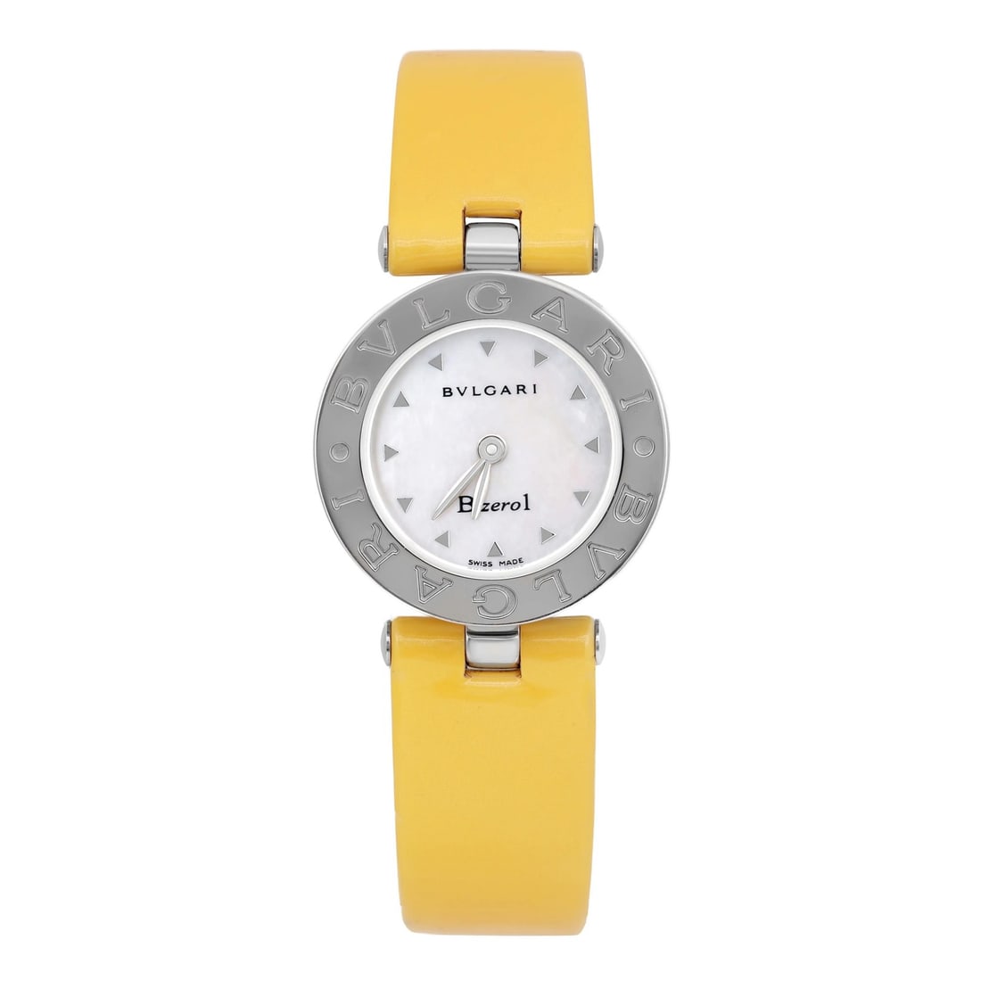 Bvlgari B.zero1 22MM Stainless Steel Quartz Ladies Watch MOP Dial: Bvlgari B.zero1 22MM Stainless Steel Quartz Ladies Watch MOP Dial The Bvlgari B.zero1 22MM Ladies Watch is a stunning piece designed for luxury and elegance. Featuring a round case made of stainless s