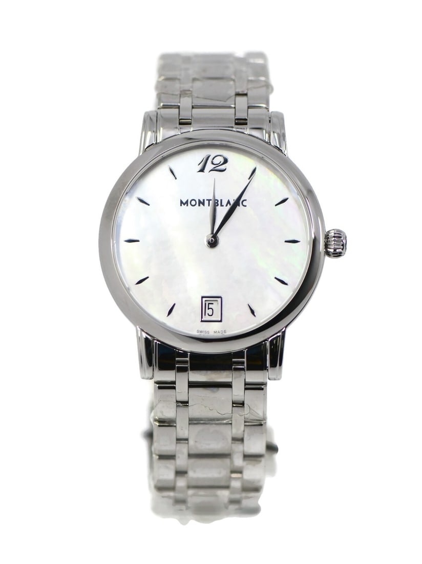 Montblanc Star Quartz Stainless Steel Watch 108764 with Box and Papers: Montblanc Star Quartz Stainless Steel Watch 108764 with Box and Papers Elevate your style with the Montblanc Star Stainless Steel Watch, model number 108764. This exquisite wristwatch features a sleek