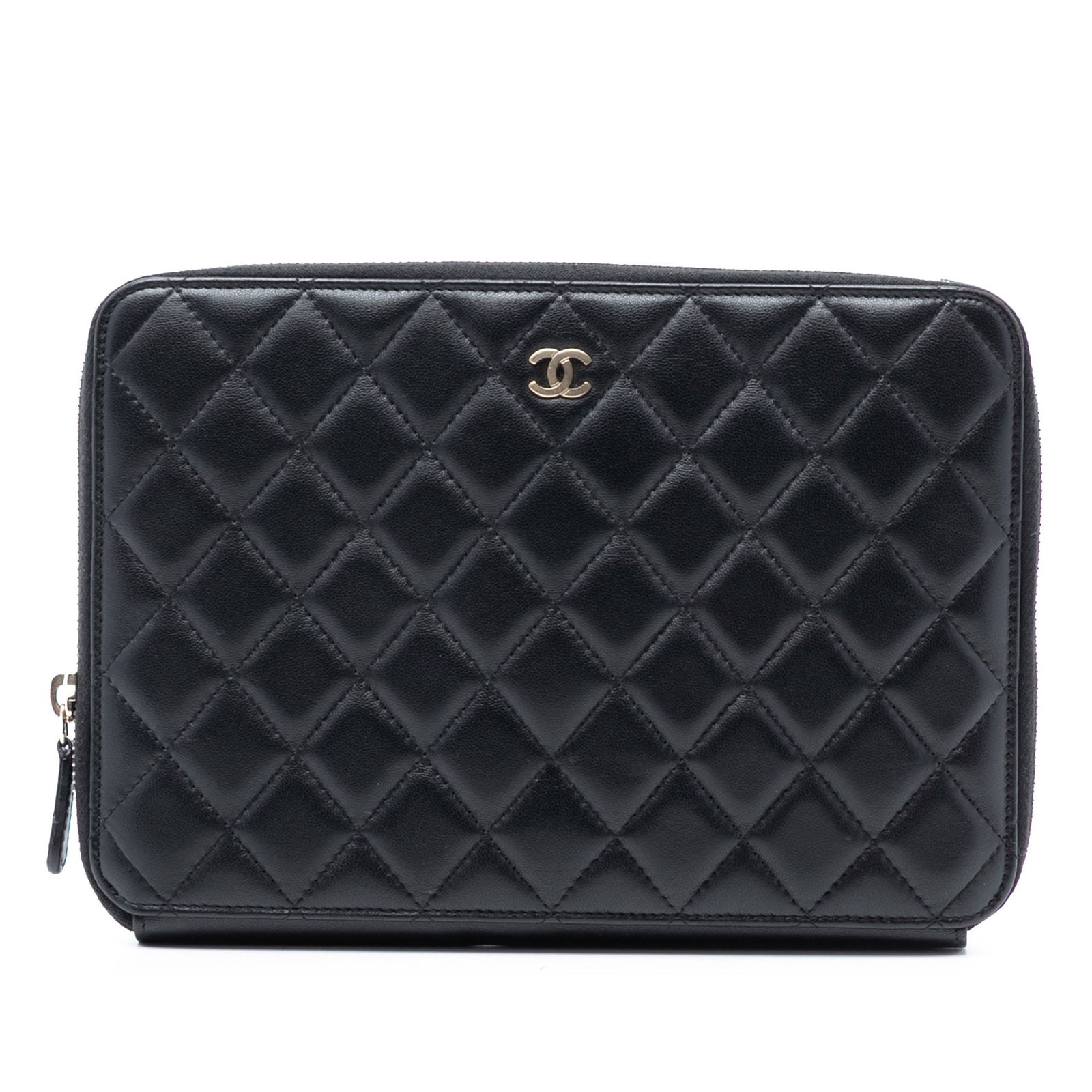 Chanel Classic Black Grained Calfskin Zipped Clutch Travel Pouch (1 of 8)