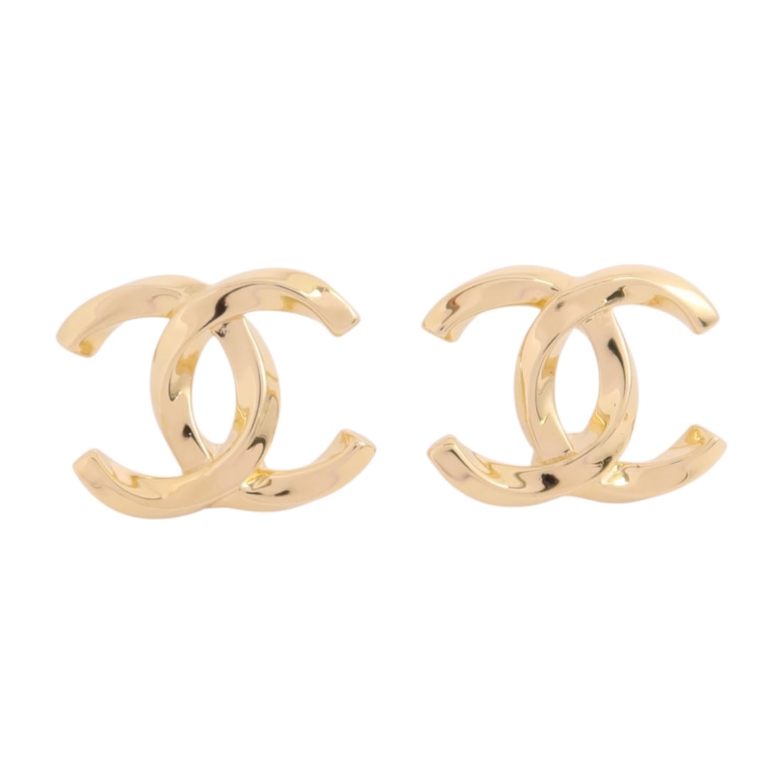 CHANEL ABG90GP Gold Tone Metal CC Logo Pierced Earrings (1 of 9)