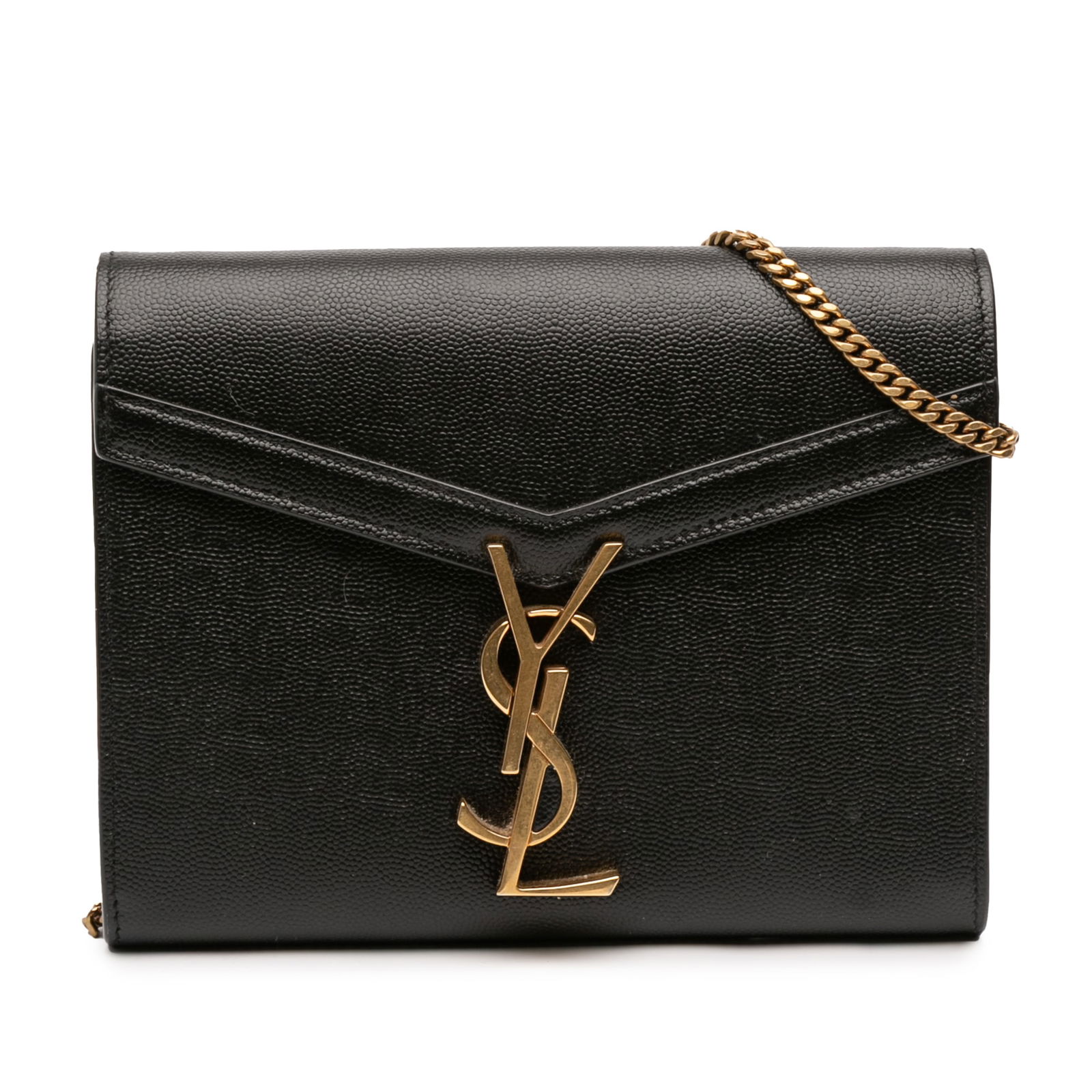Saint Laurent Cassandra Black Leather Chain Wallet with Monogram Flap (1 of 10)