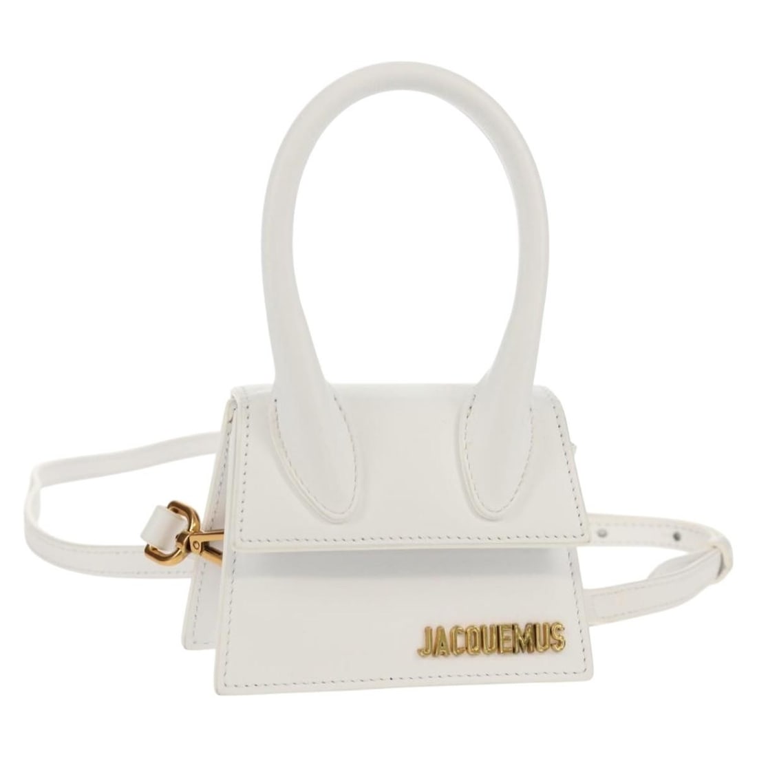 JACQUEMUS Mini Leather Hand Bag White Gold 2way Made in Italy: JACQUEMUS Mini Leather Hand Bag White Gold 2way Made in Italy Introducing the JACQUEMUS Mini Hand Bag, a chic accessory crafted from high-quality leather in an elegant white and gold color combination
