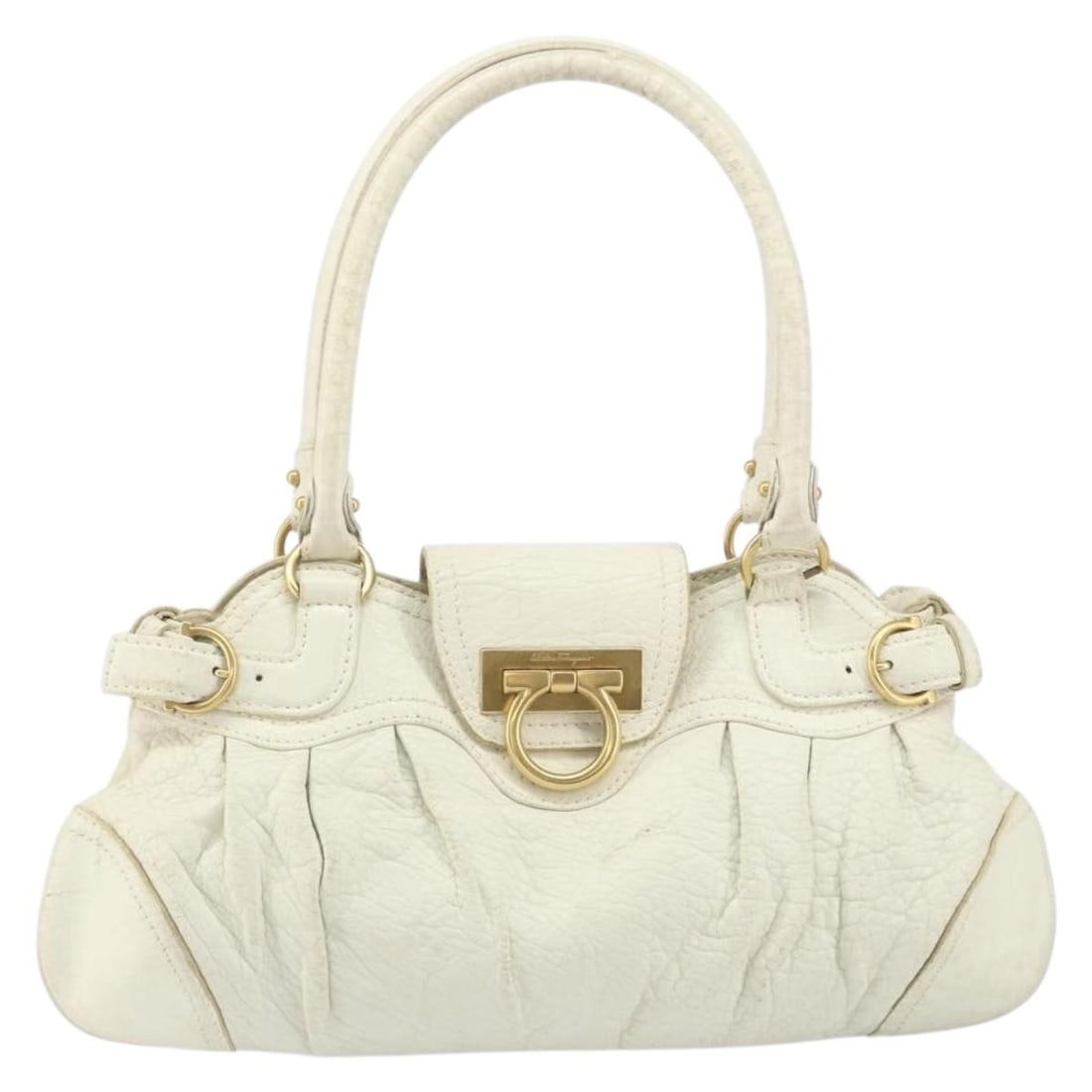 Salvatore Ferragamo Gancini Leather White Handbag 36cm by 20cm by 1cm: Salvatore Ferragamo Gancini Leather White Handbag 36cm by 20cm by 1cm This Salvatore Ferragamo Gancini handbag is crafted from white leather and designed for women. It features the signature Gancini m